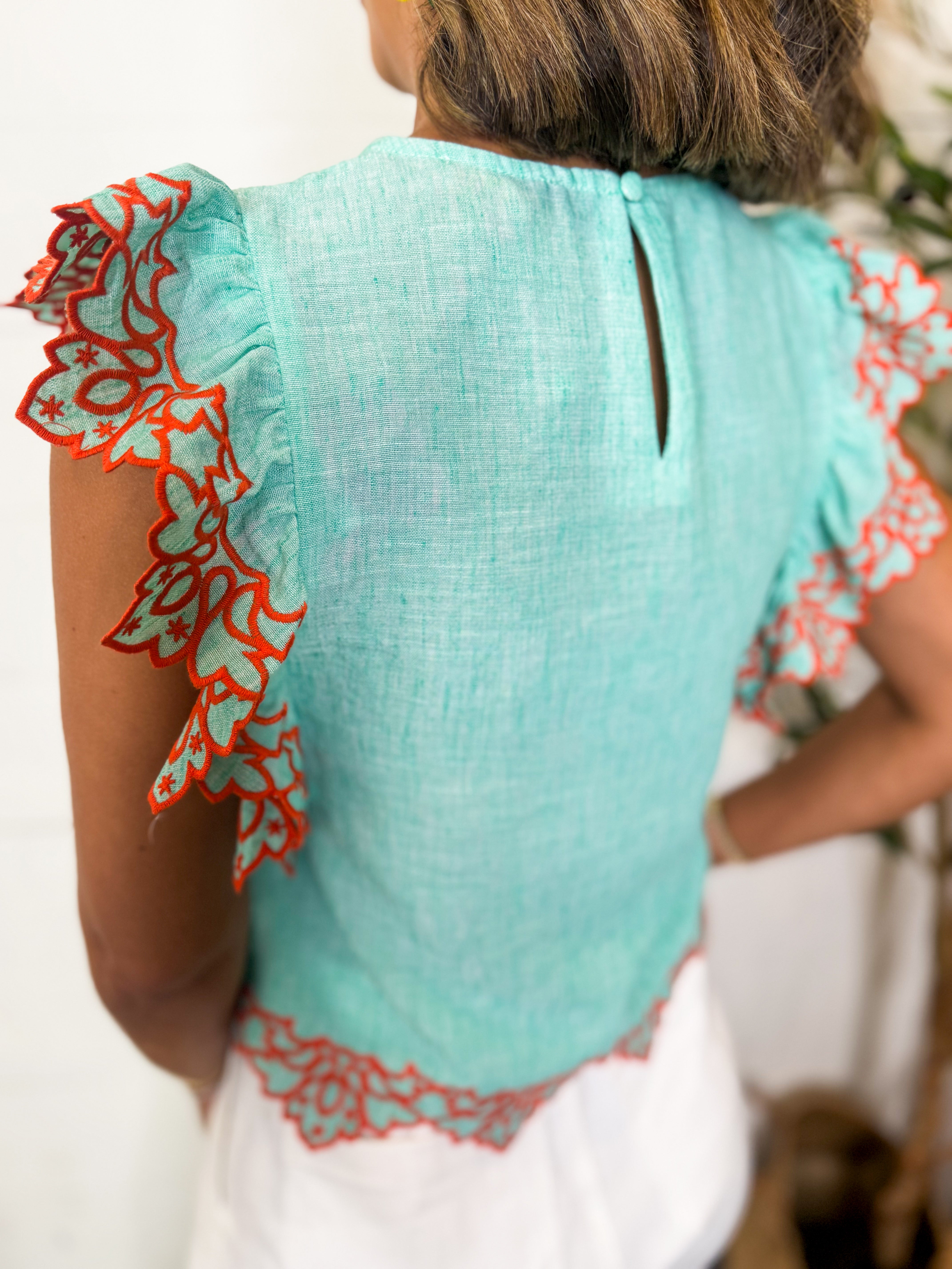 THML Flutter Sleeve Embroidered Top