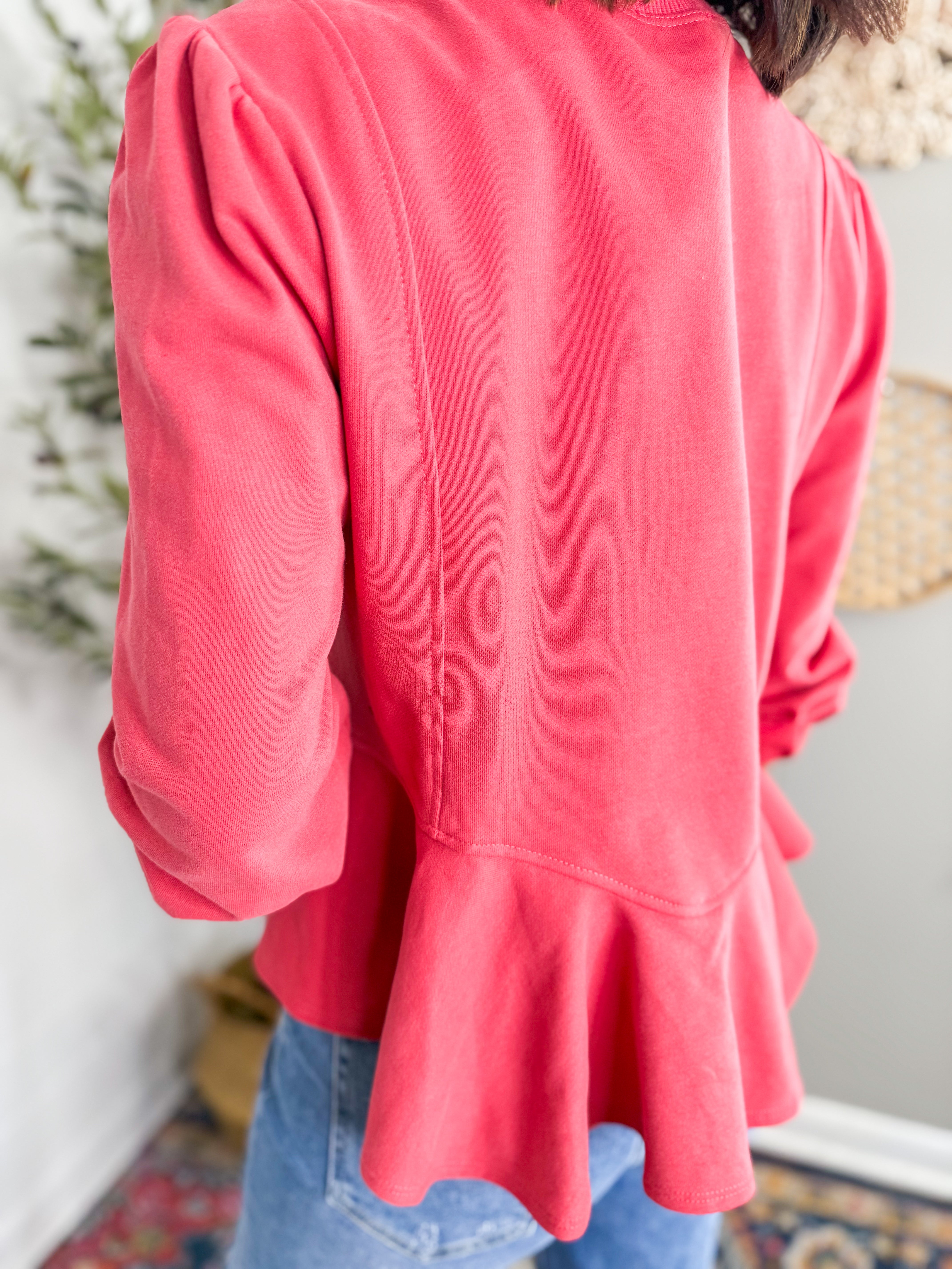 Embossed Floral Detail Peplum Sweatshirt