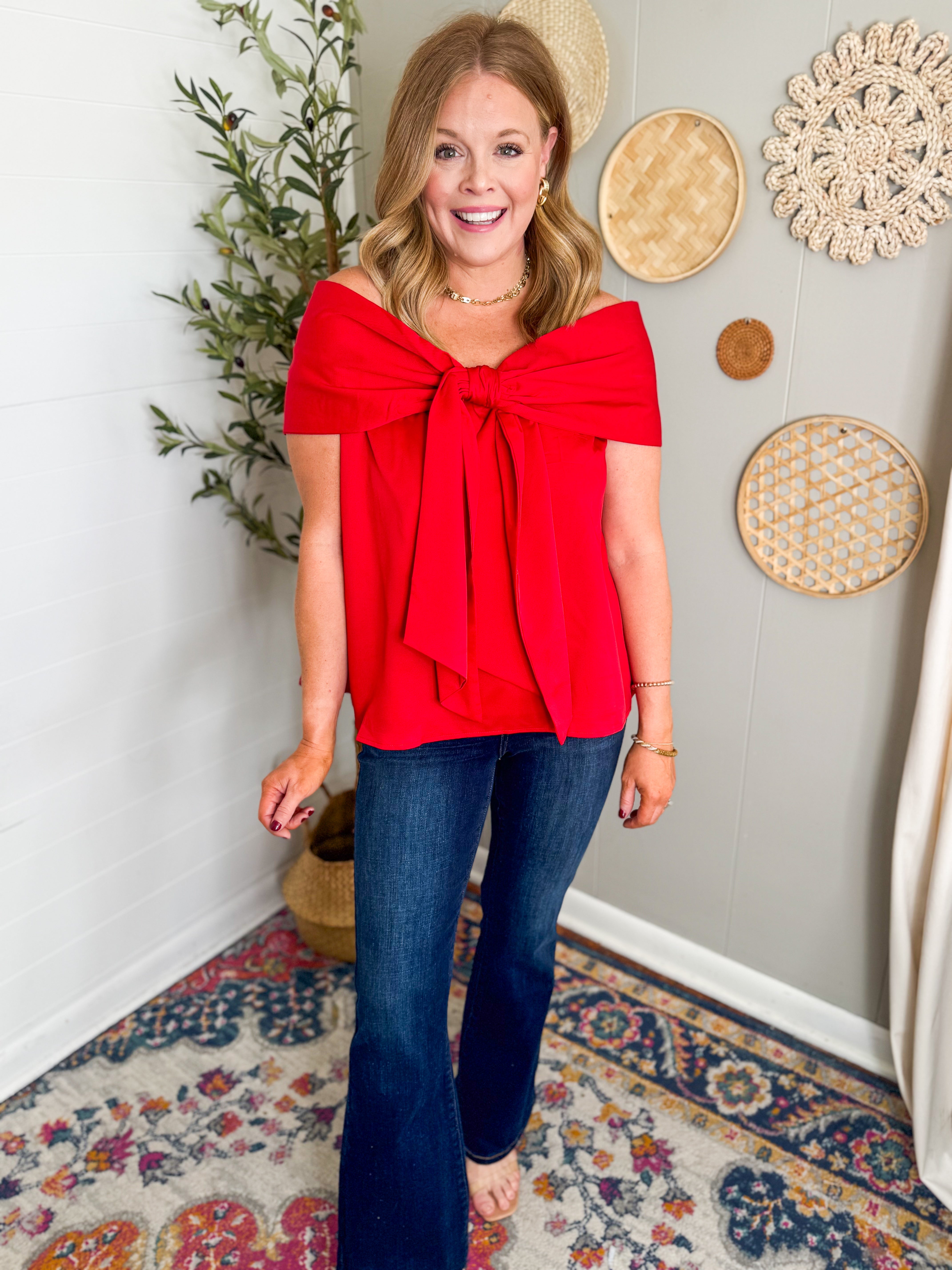 Bow Accented Off The Shoulder Top