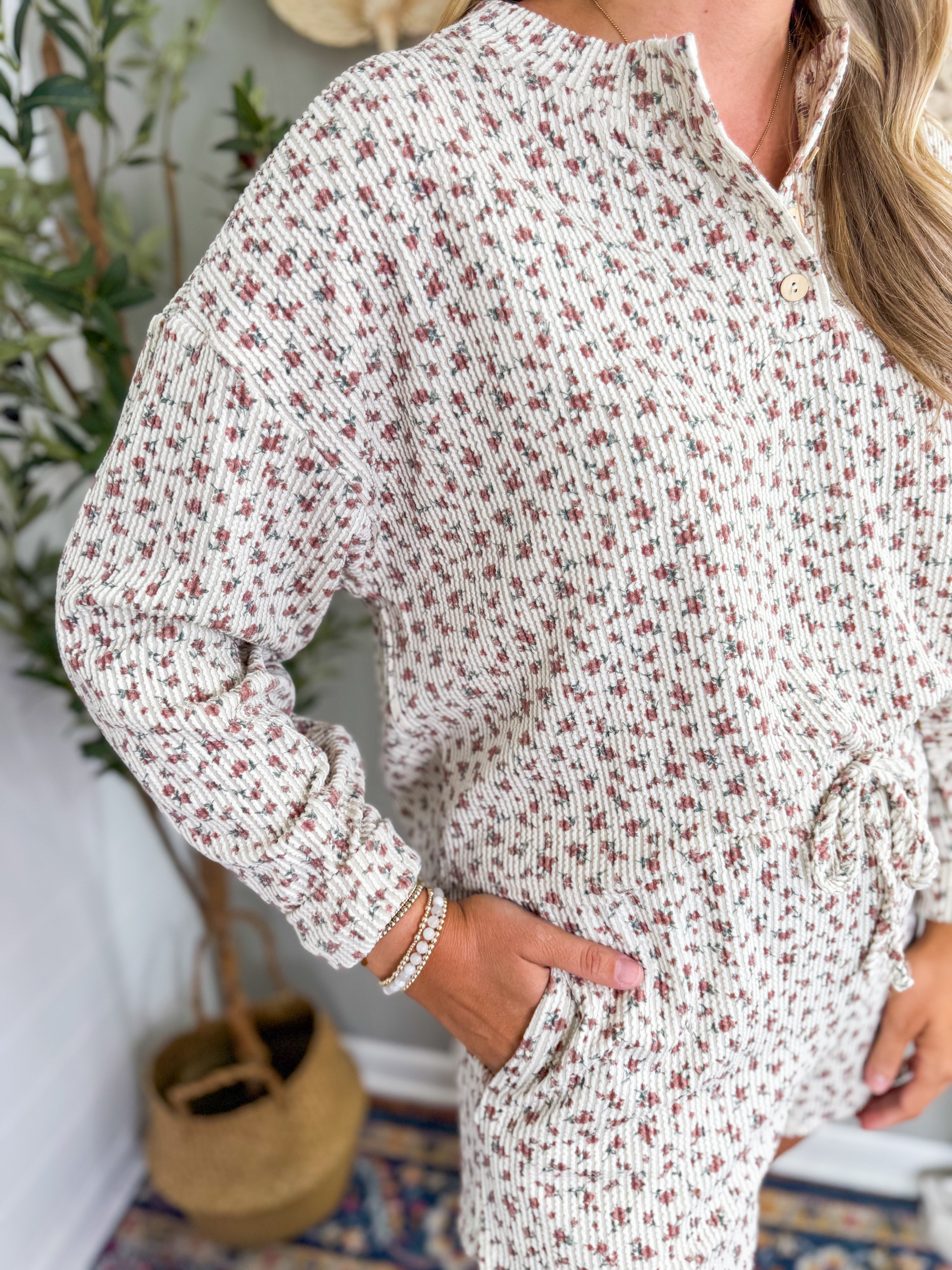 Floral Rib Knit Short Set