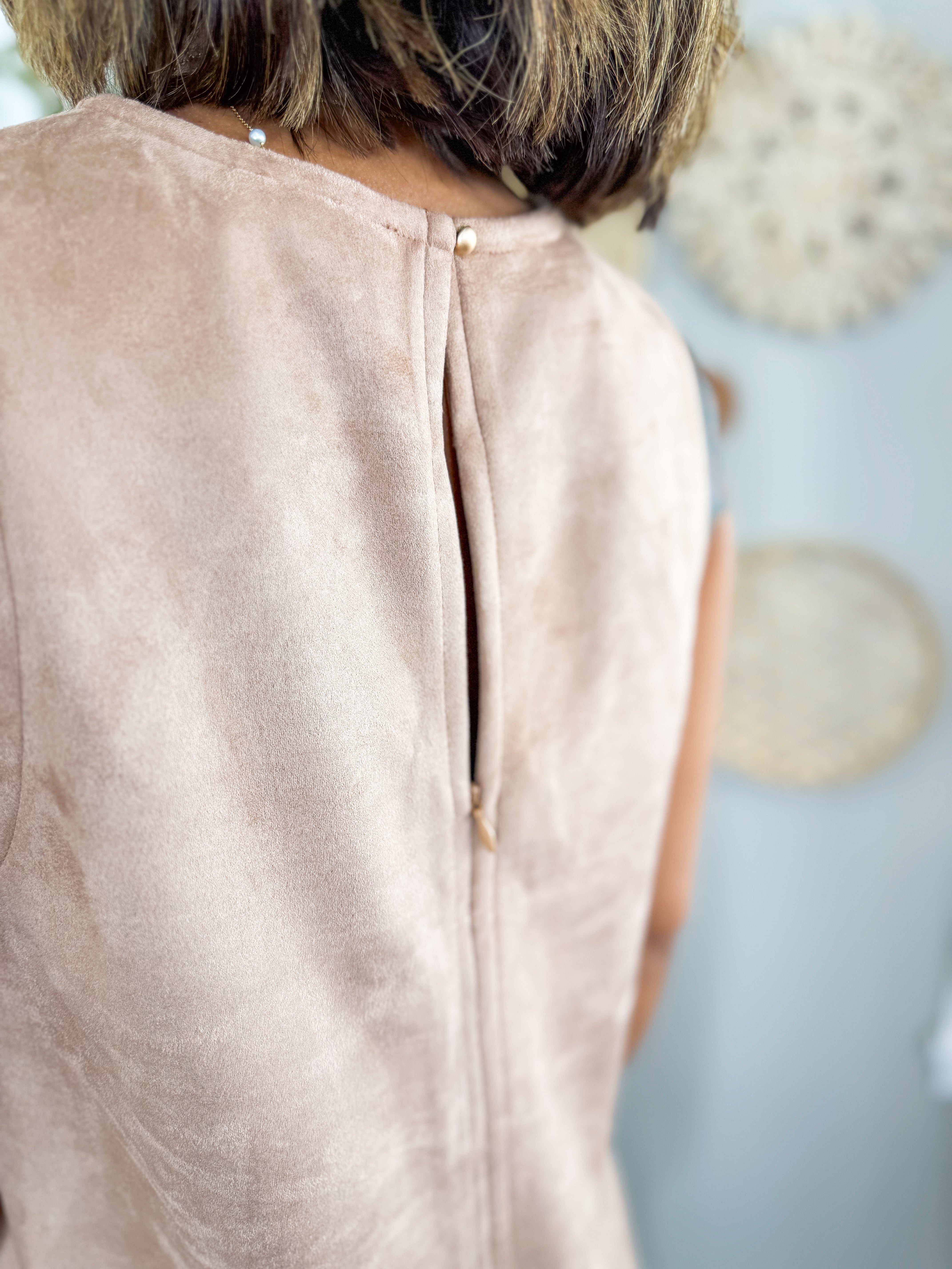 Contrast Faux Leather Hem Suede Shift Dress