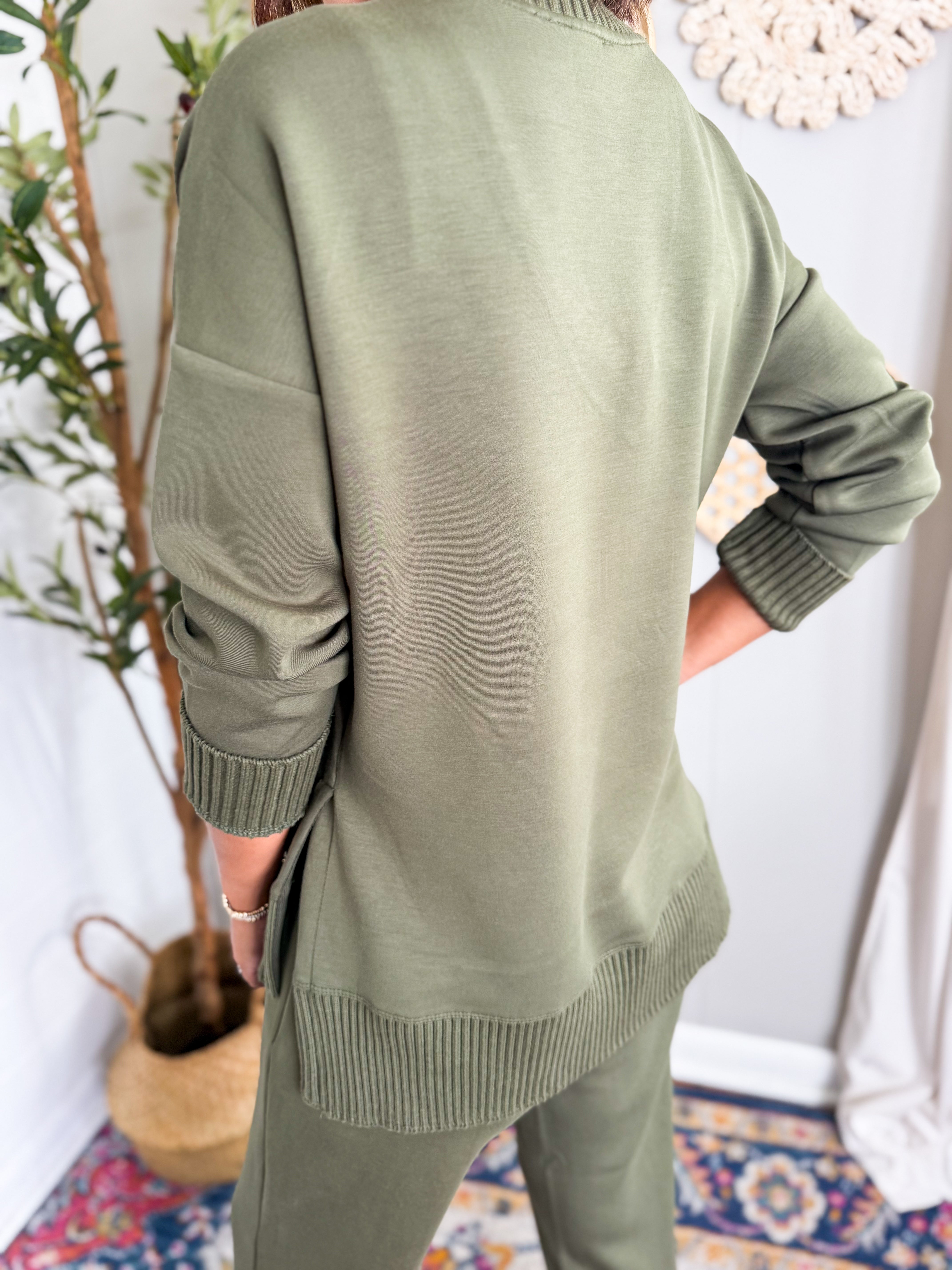 RD Vixie Soft Knit Sweater Rib Long Sleeve Sweater - Olive