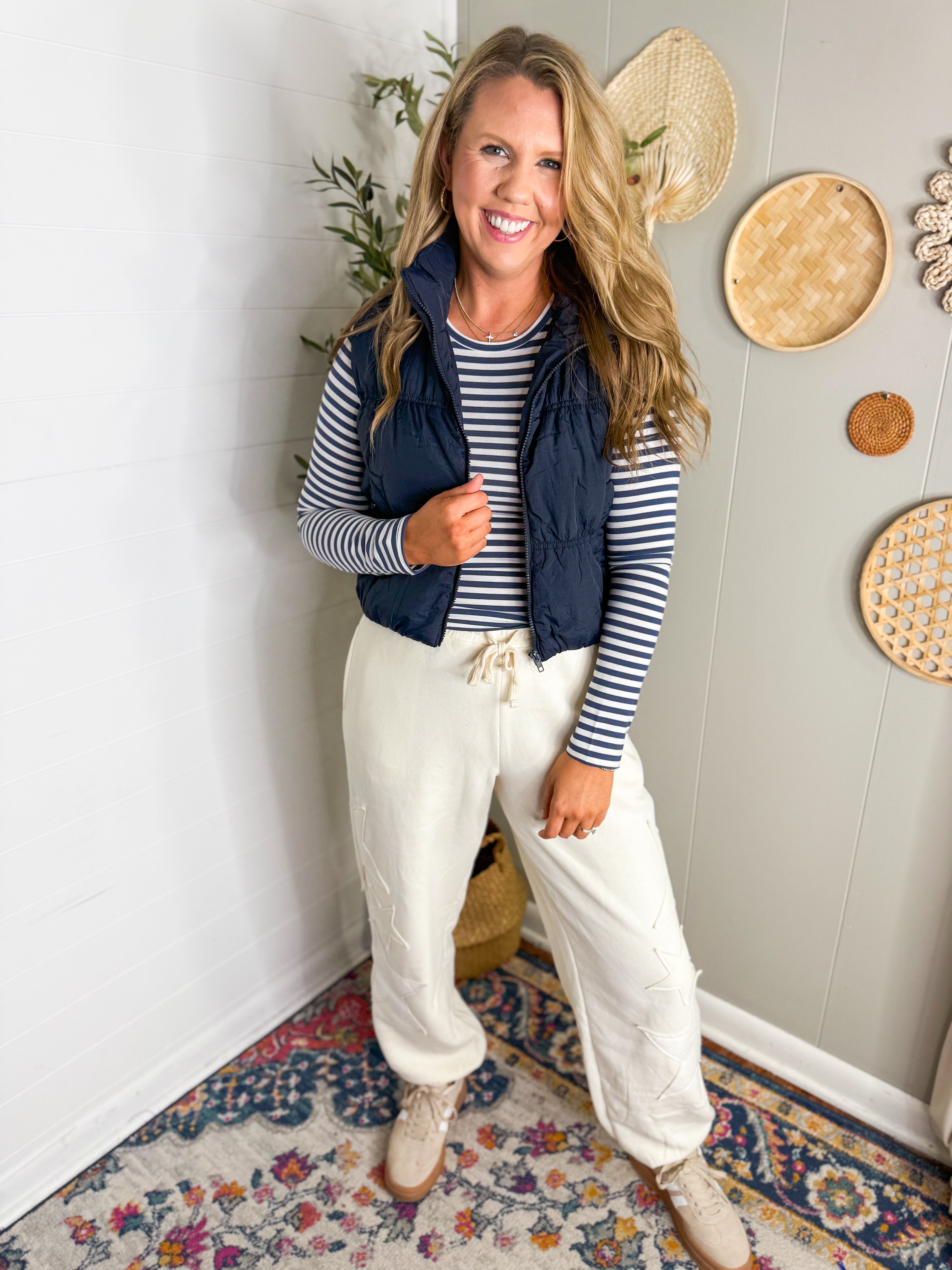 Collard Zip Up Cropped Puffer Vest - 2 Colors