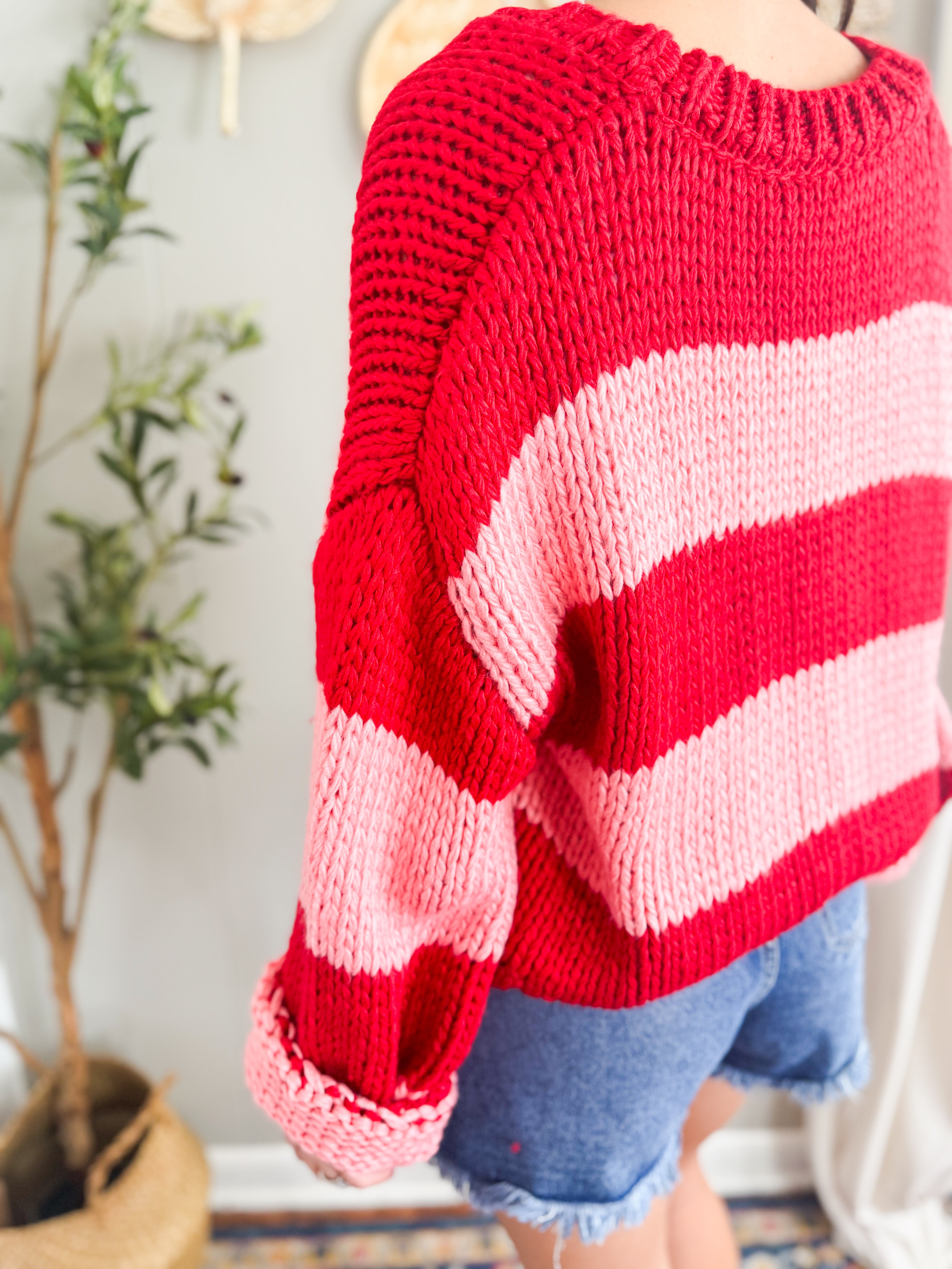Pink & Red Striped Tie Sweater