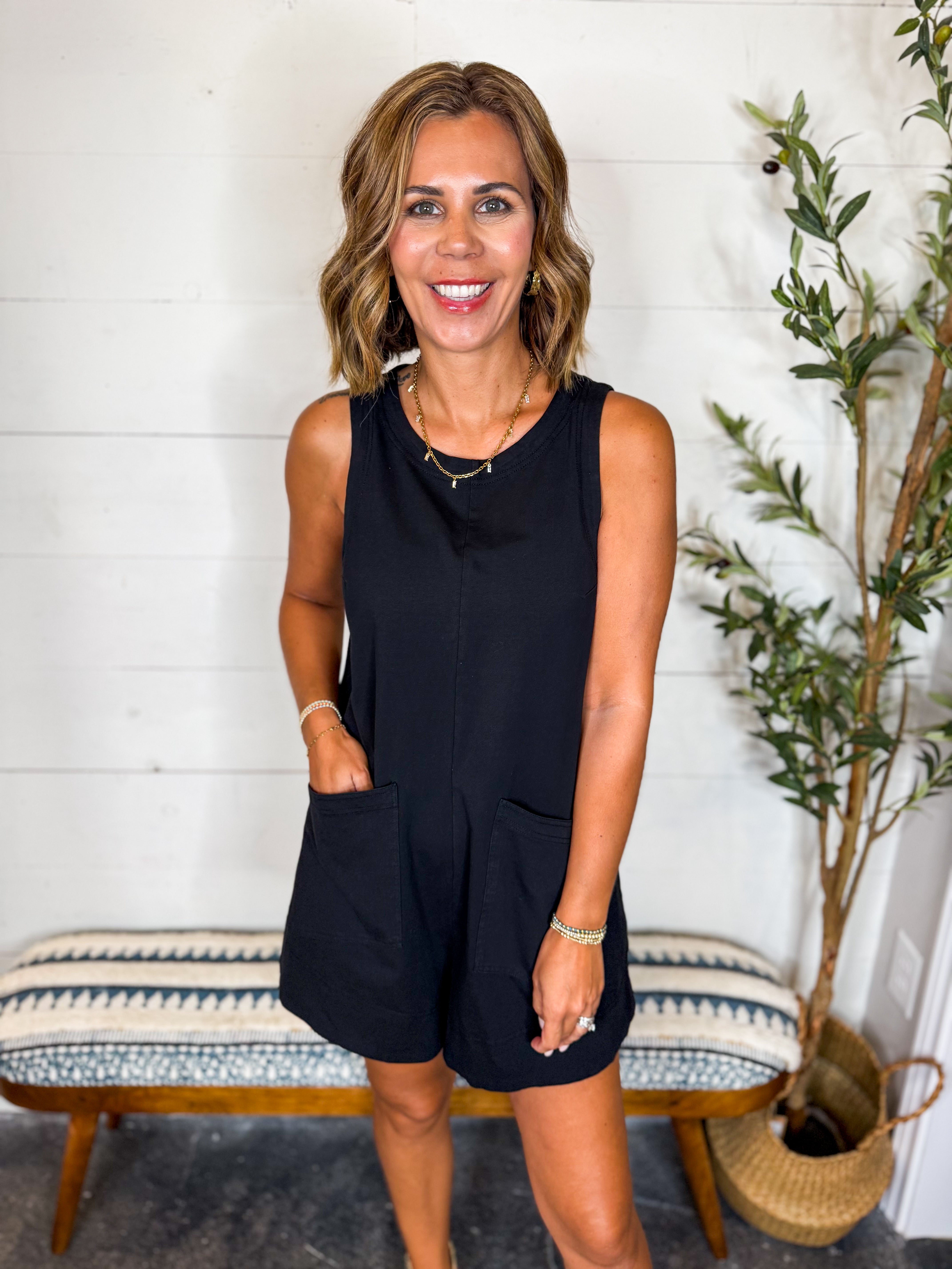 Sleeveless Patch Pocket Romper