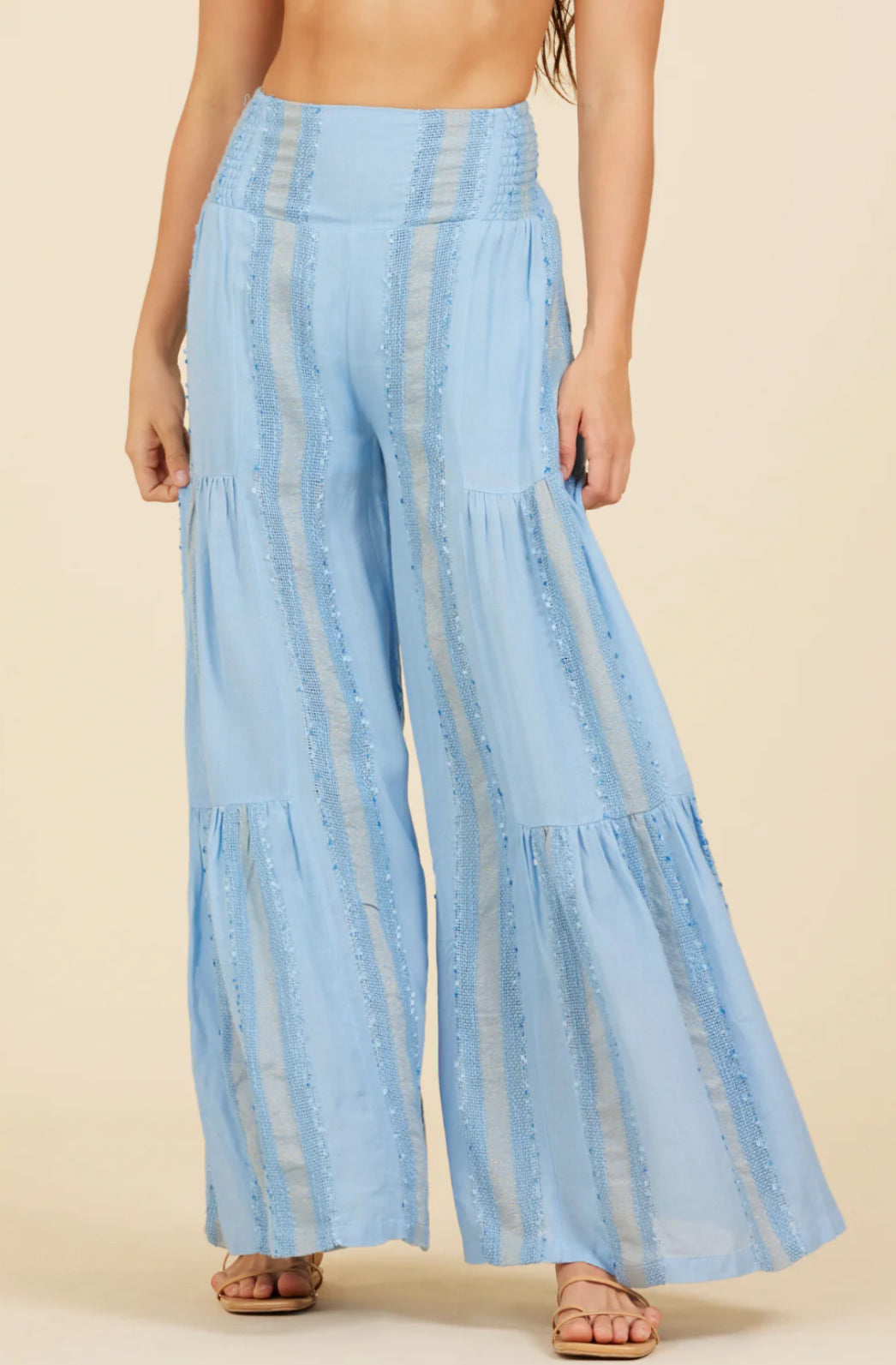 Surf Gypsy Water Blue Tonal Textured Stripe Pants