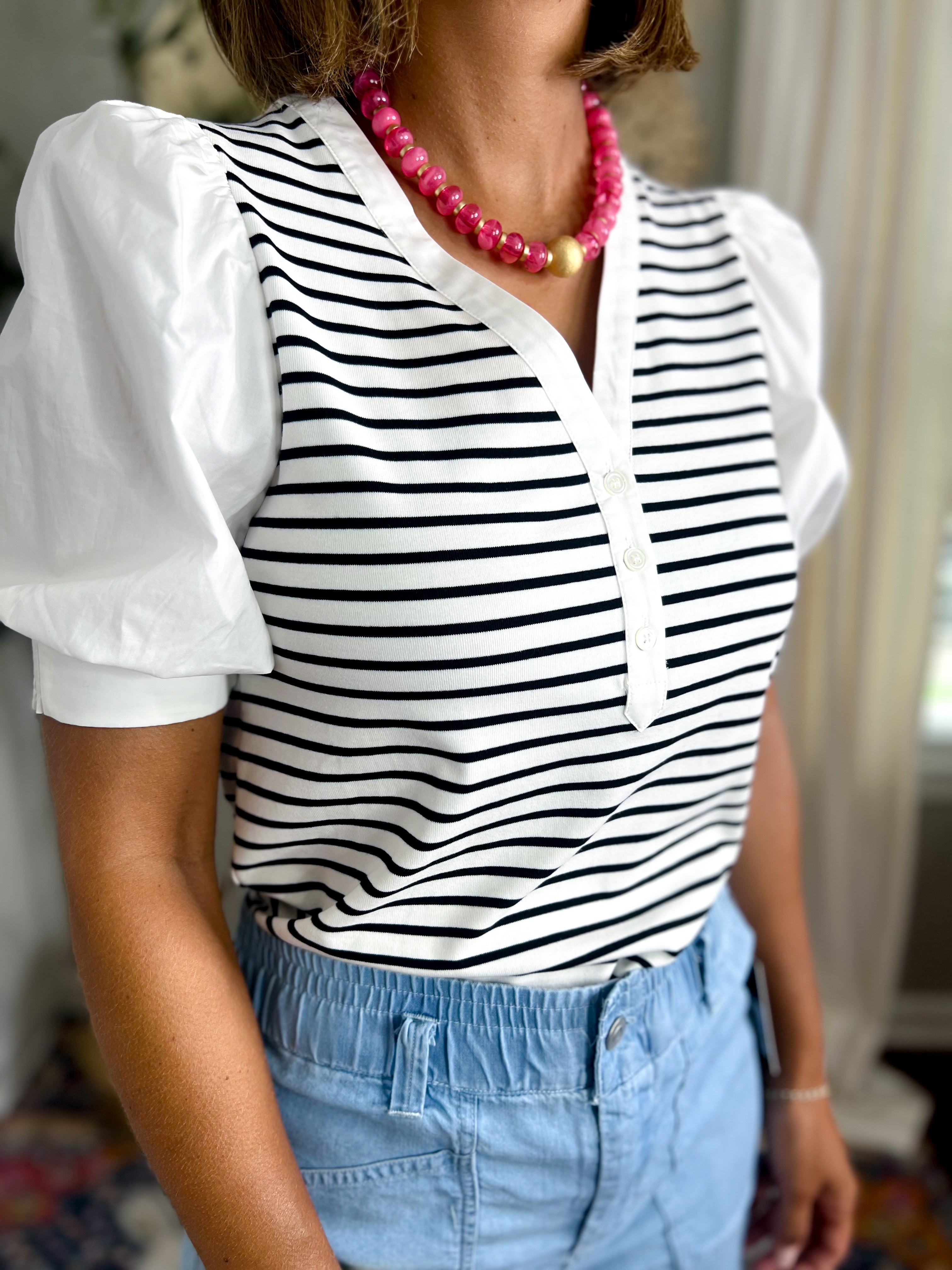 Striped Puff Sleeve Top