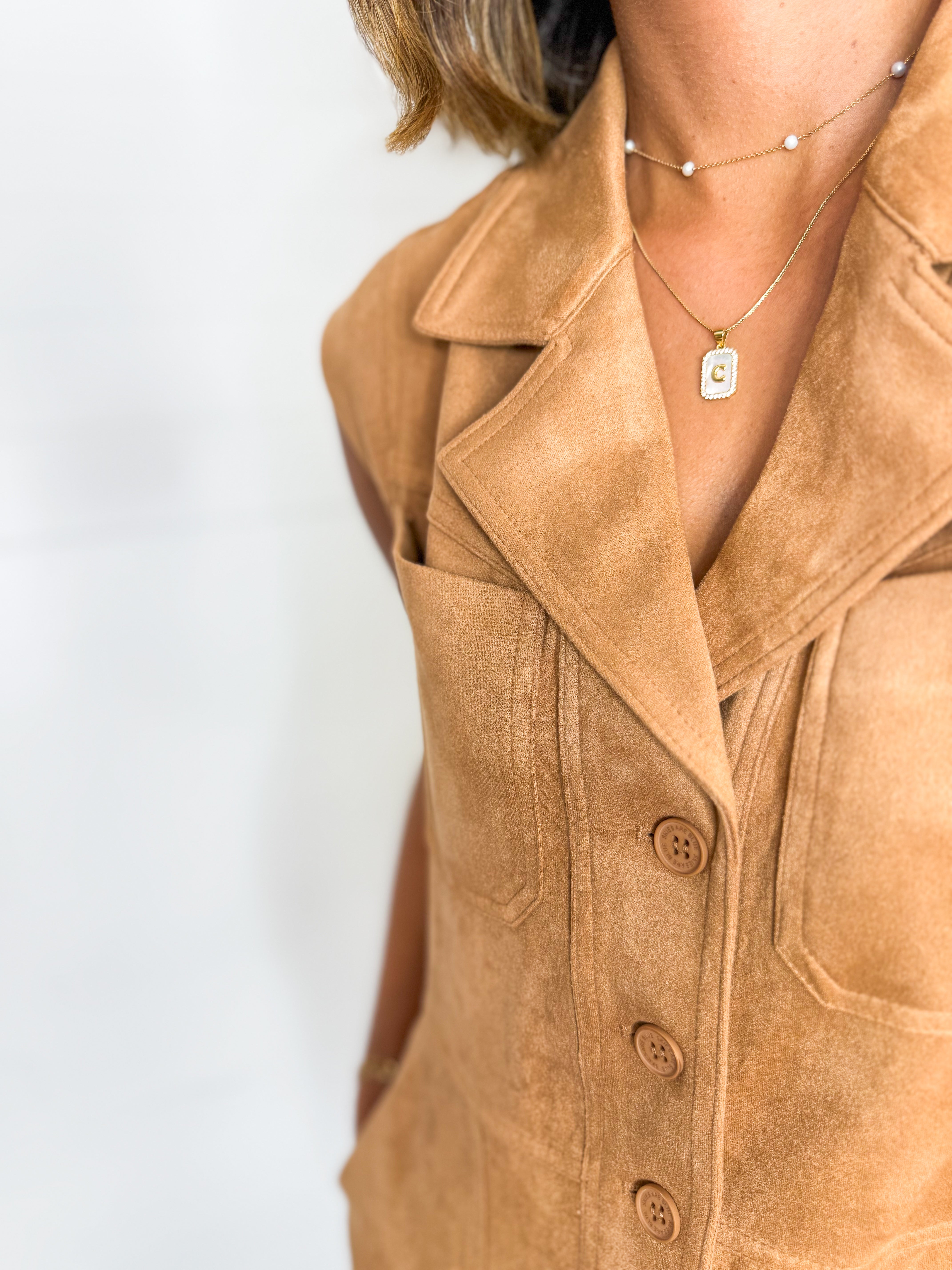 Sleeveless Faux Suede Button Down Dress