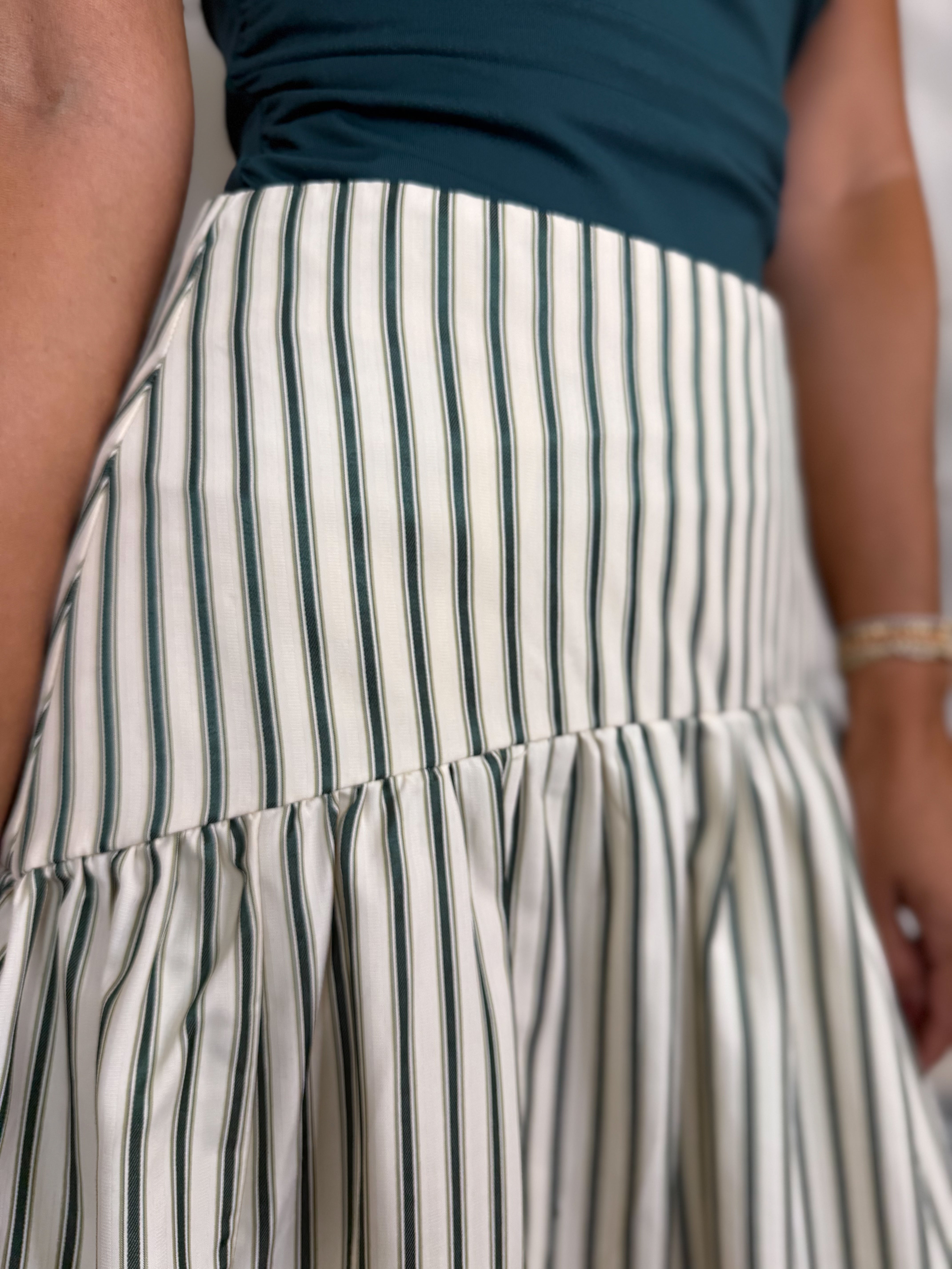 Green Striped Drop Waist Skirt