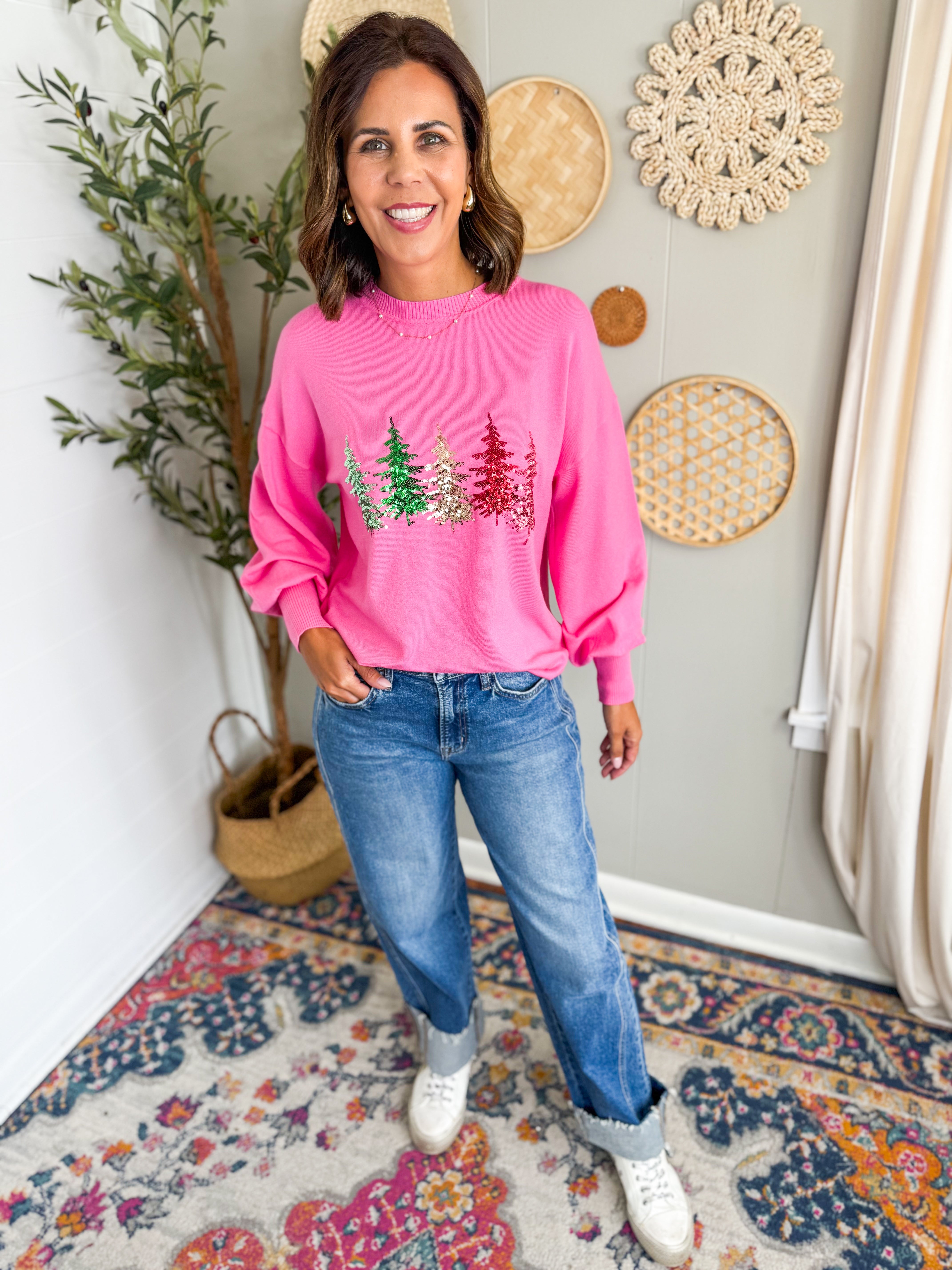 Christmas Tree Sequin Accent Knitted Sweater