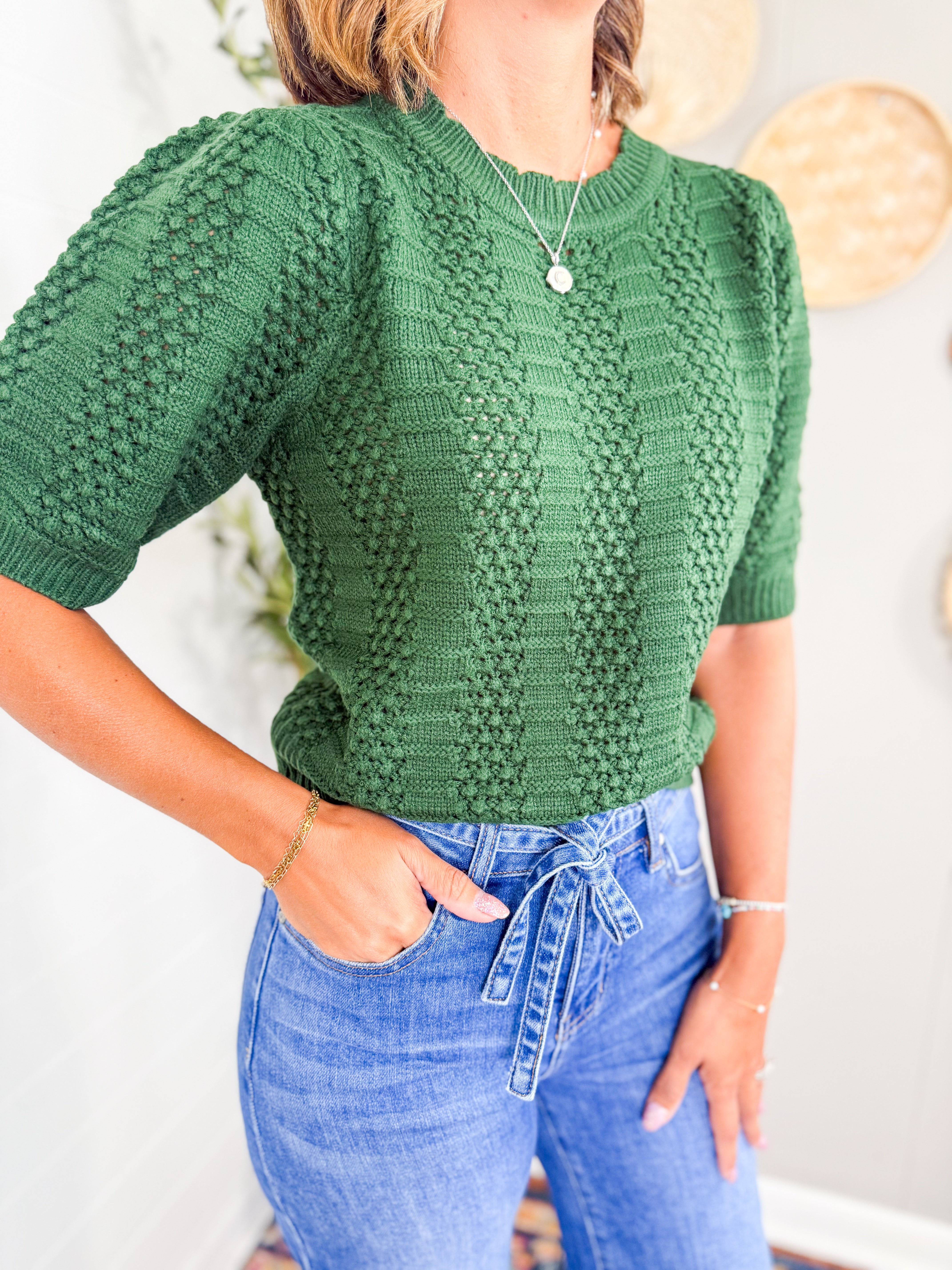 Green Short Sleeve Knit Top