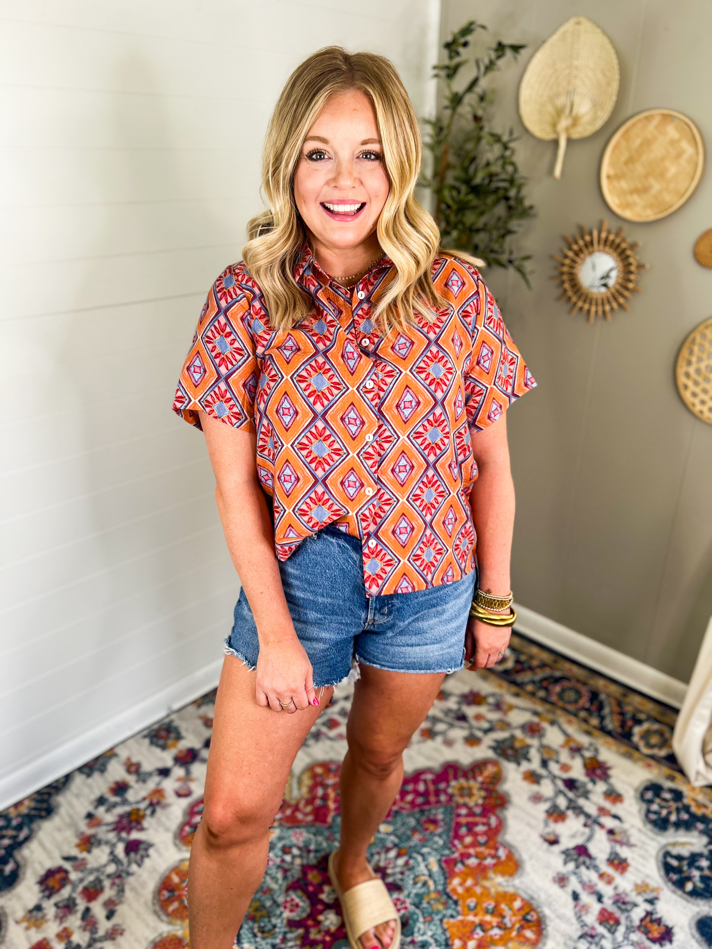 Tuscan Blue Printed Blouse