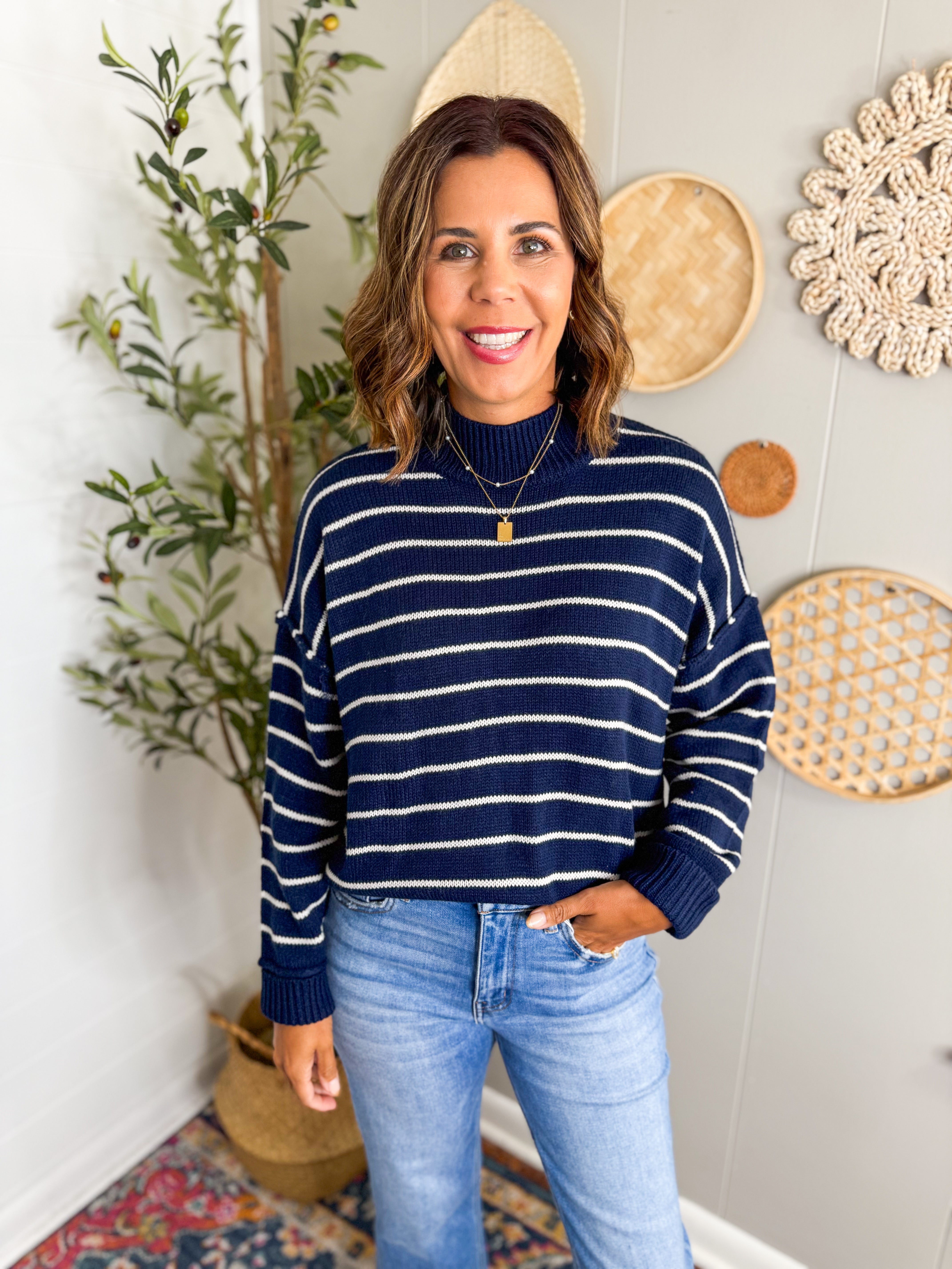 Mock Neck Striped Sweater