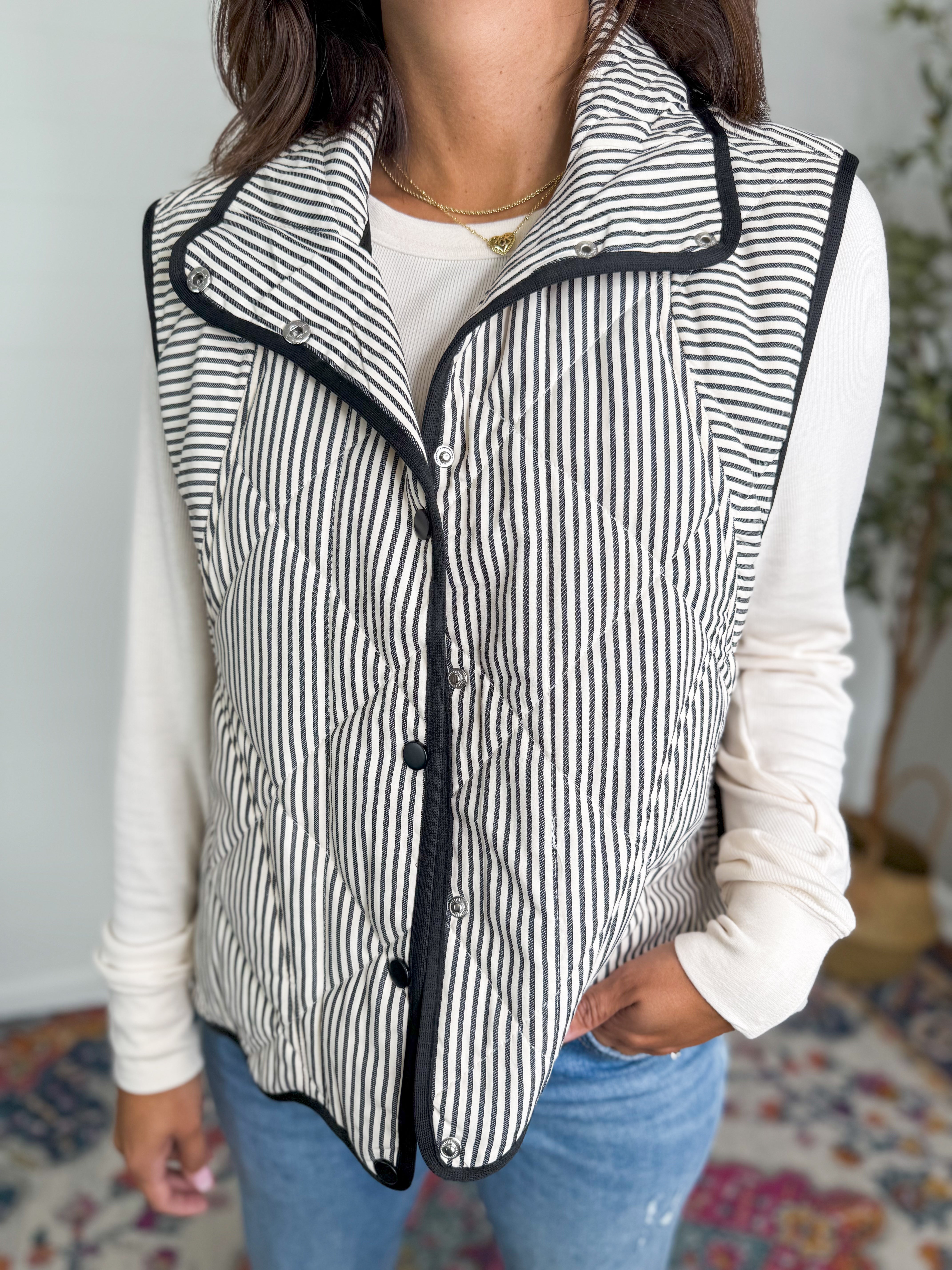 Black Striped Scalloped Vest