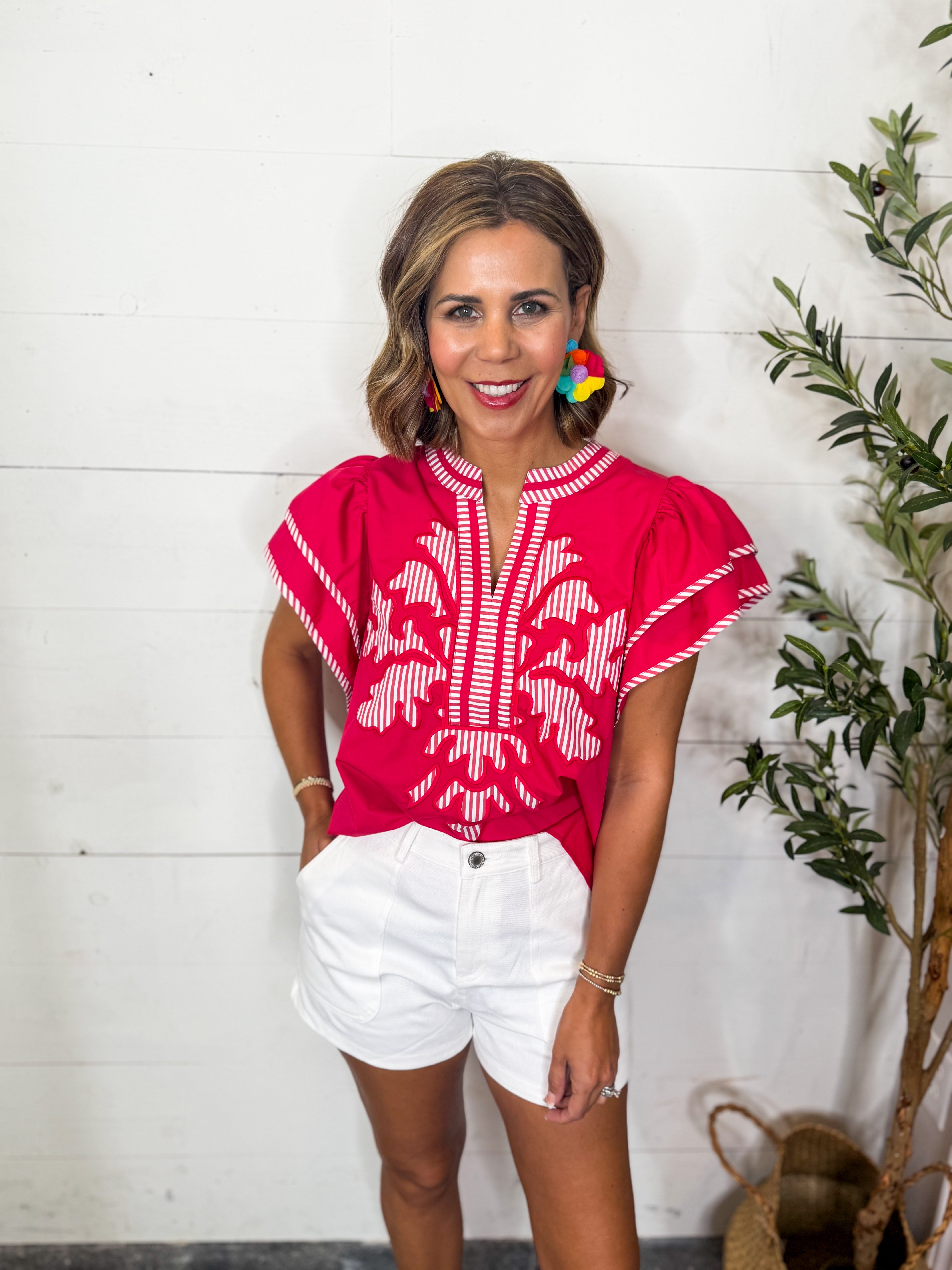 V-Neck Tiered Flutter Sleeve Top