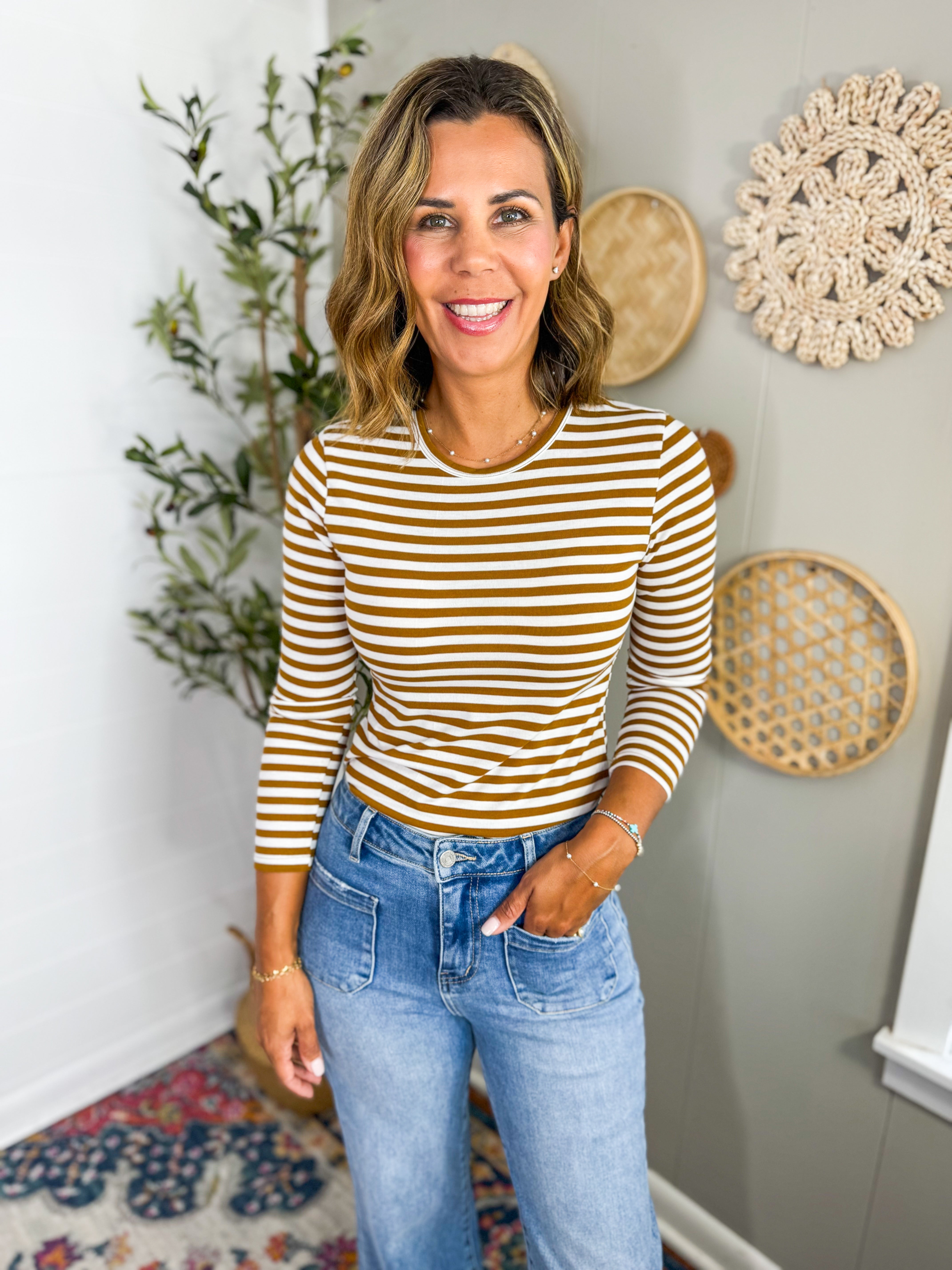 Striped Crewneck Long Sleeve Top - 2 Colors