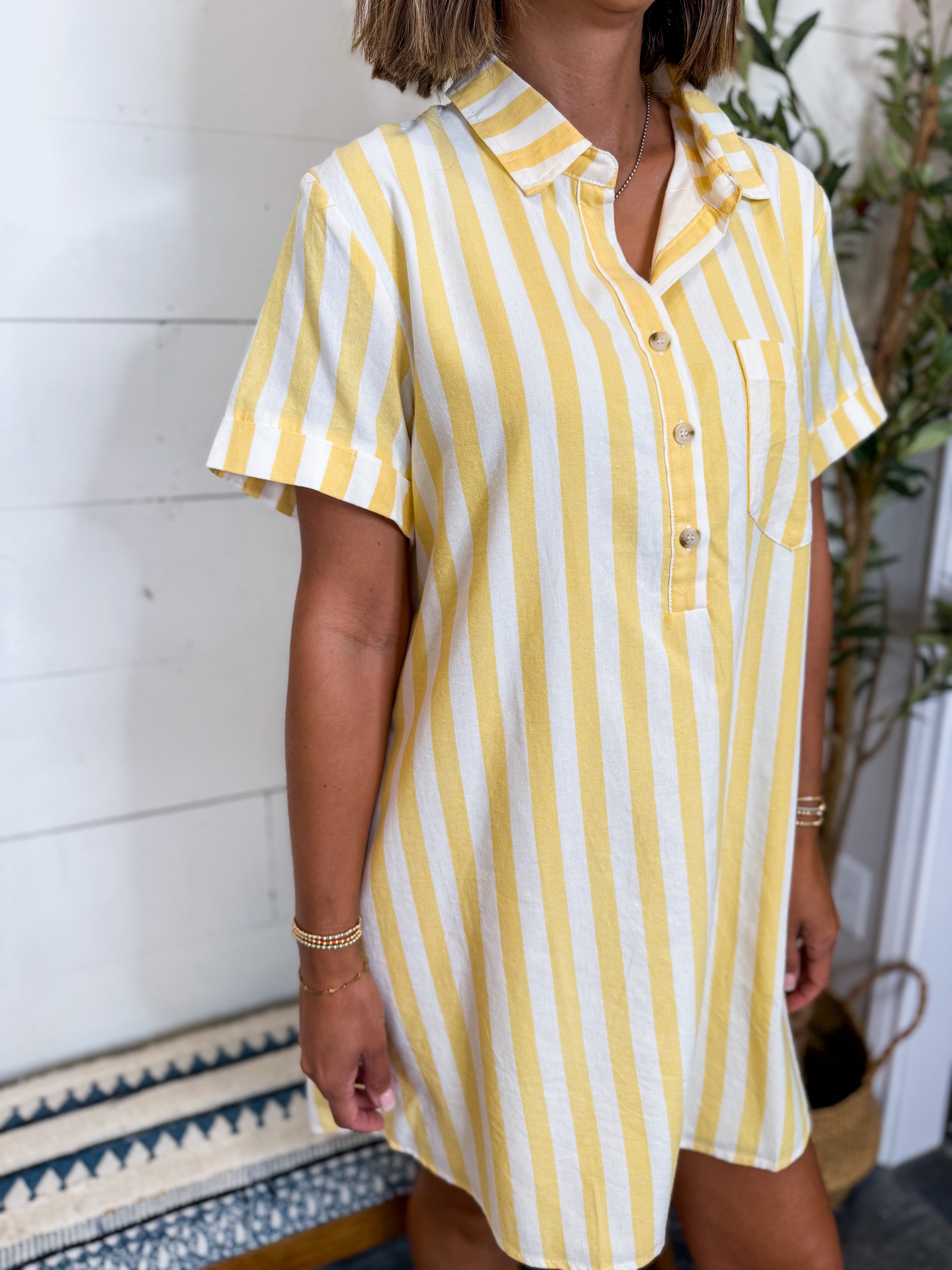 Yellow Striped Easy Shirt Dress