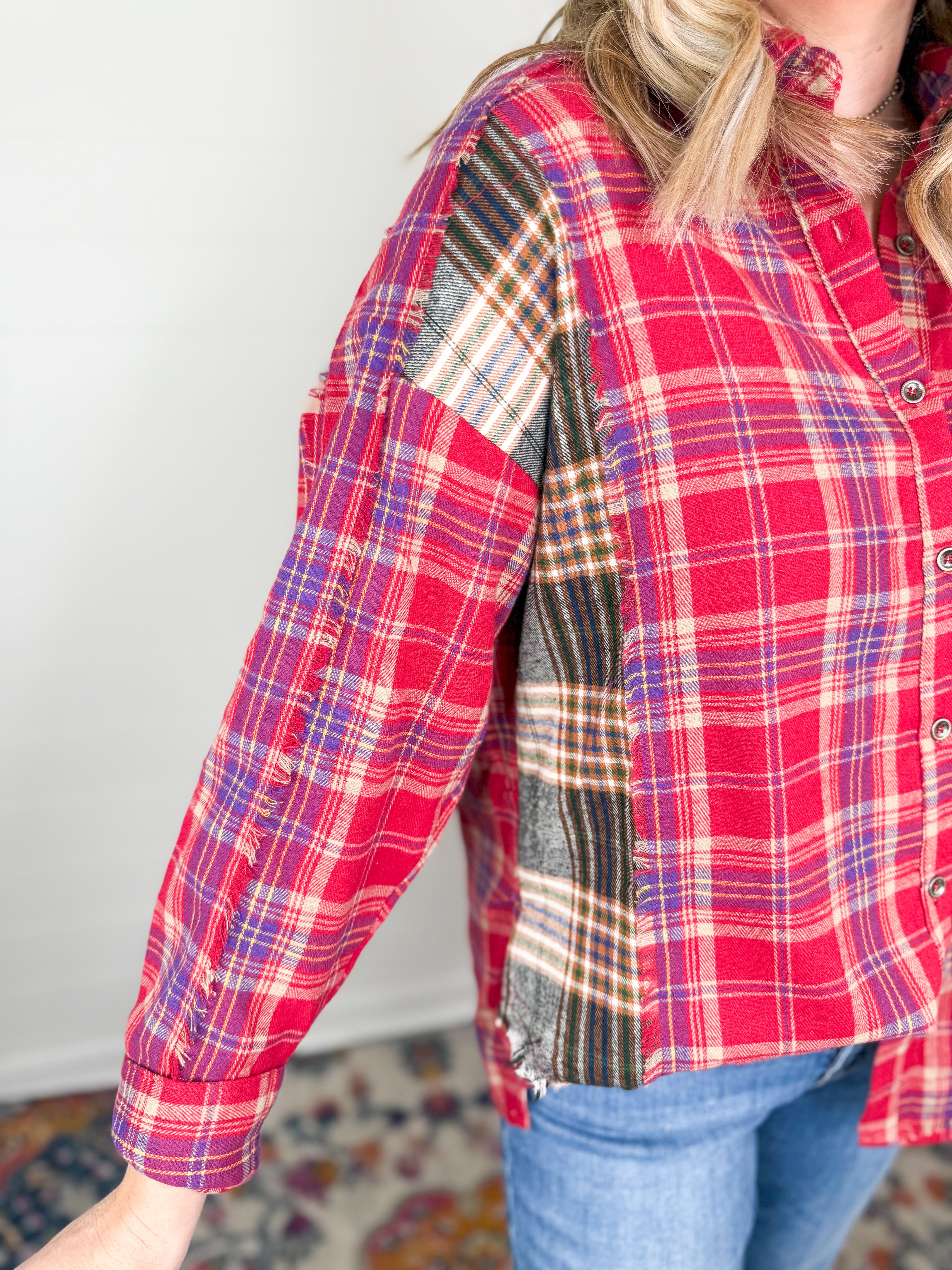 Contrast Plaid Detail Button Front Shirt