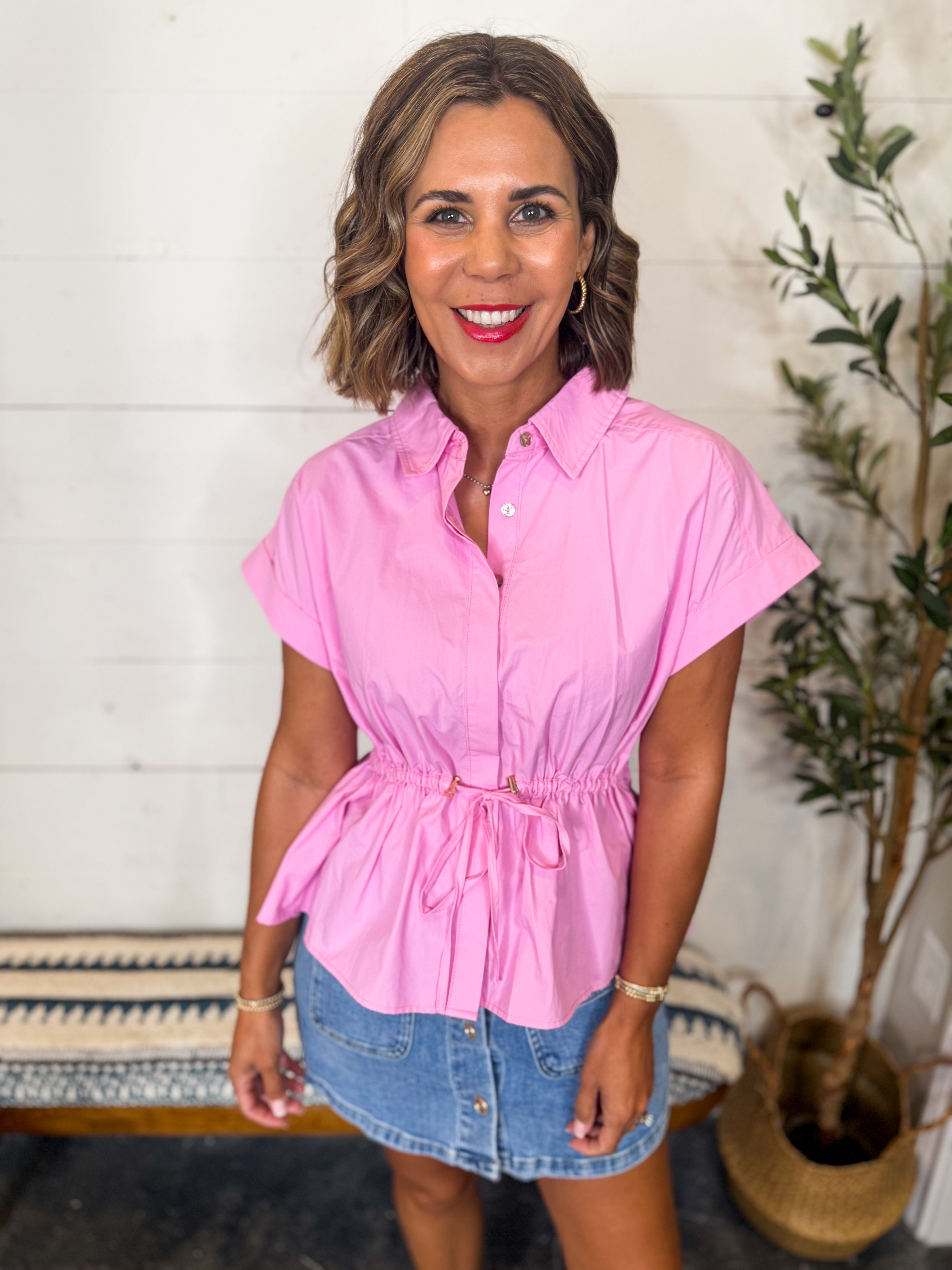 Pink Elasticated Drawstring Waist Top