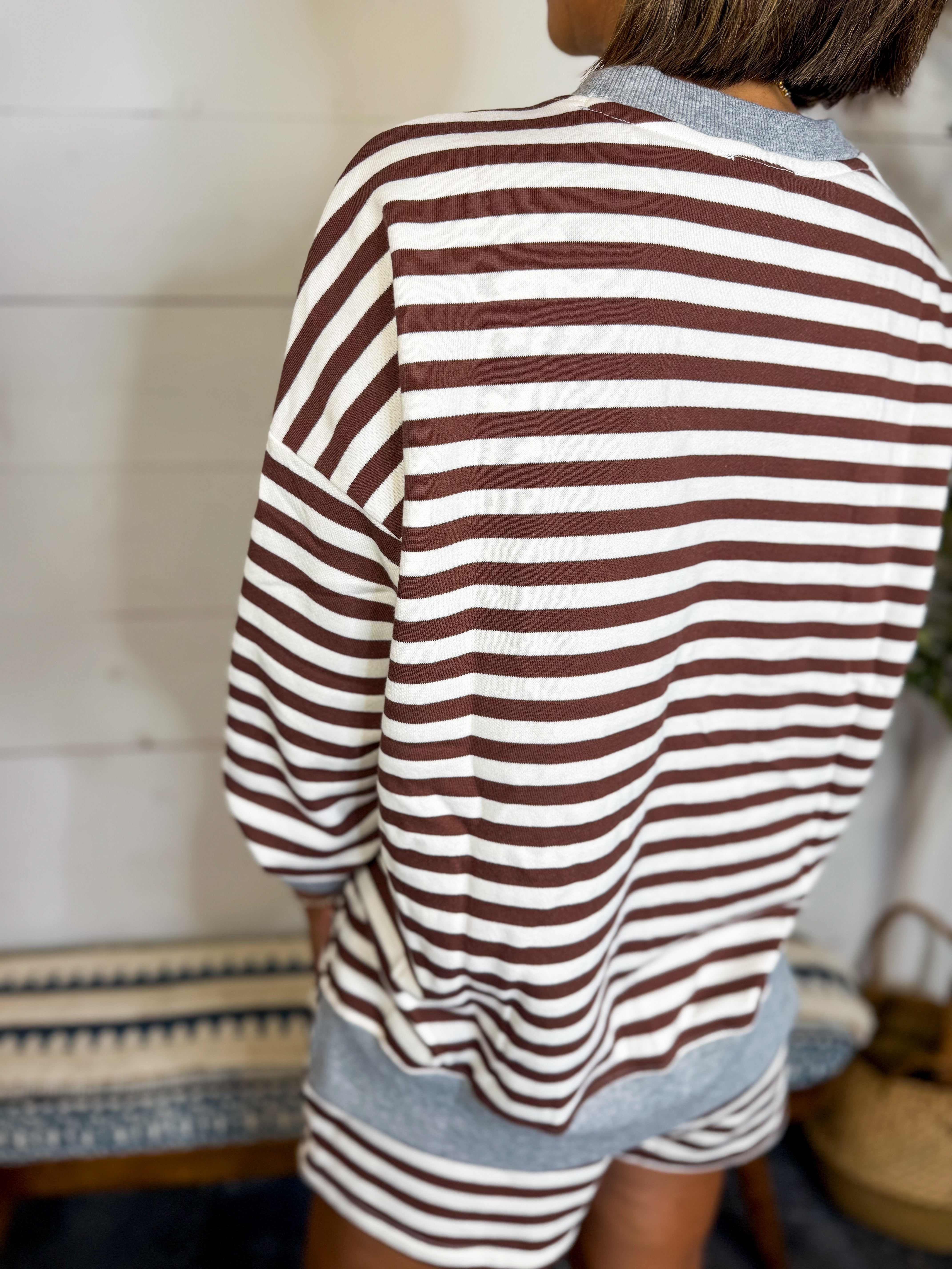 Striped Boxy Long Sleeve Contrast Knit Top