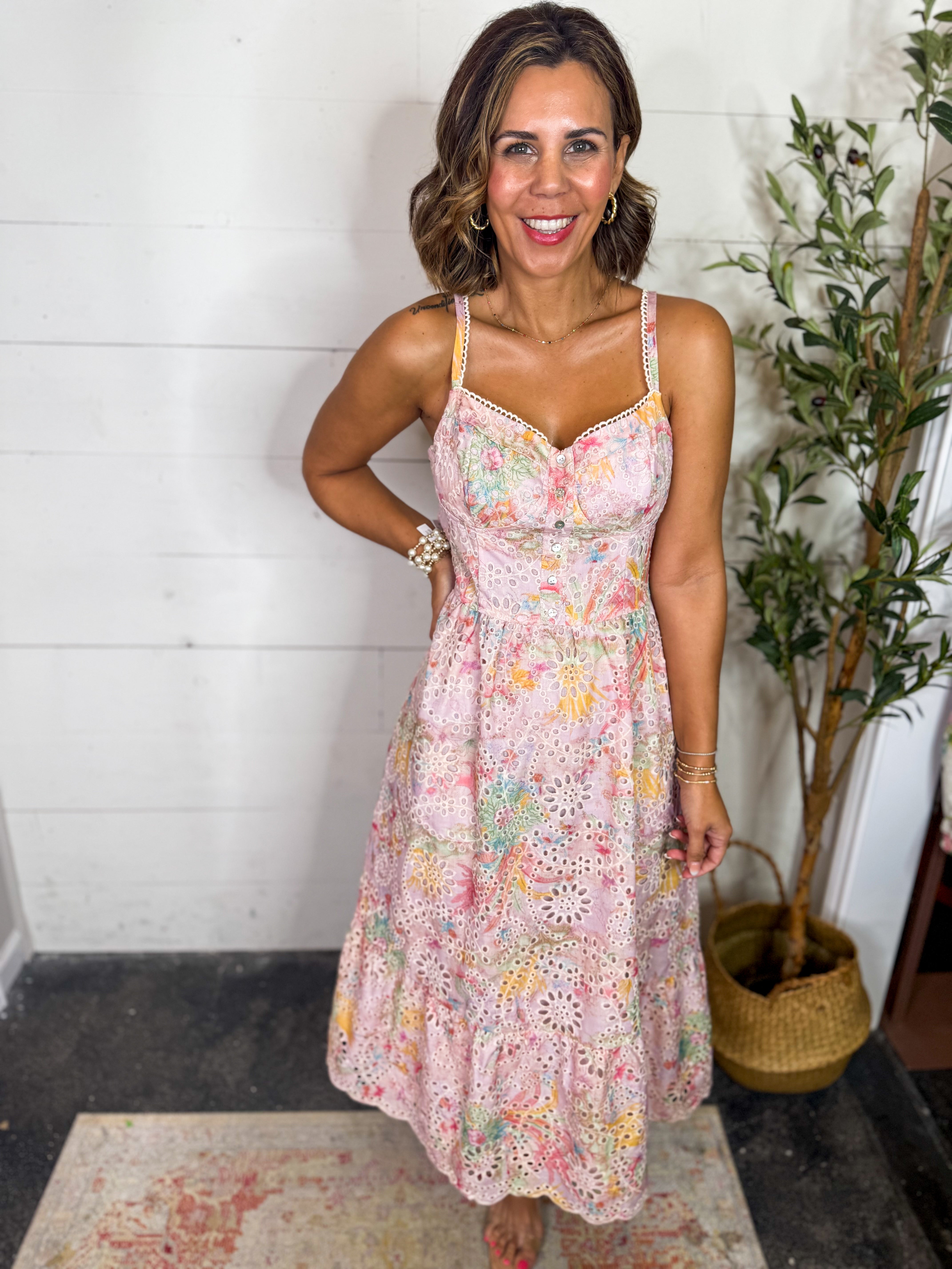 Pink Multi Floral Midi Dress