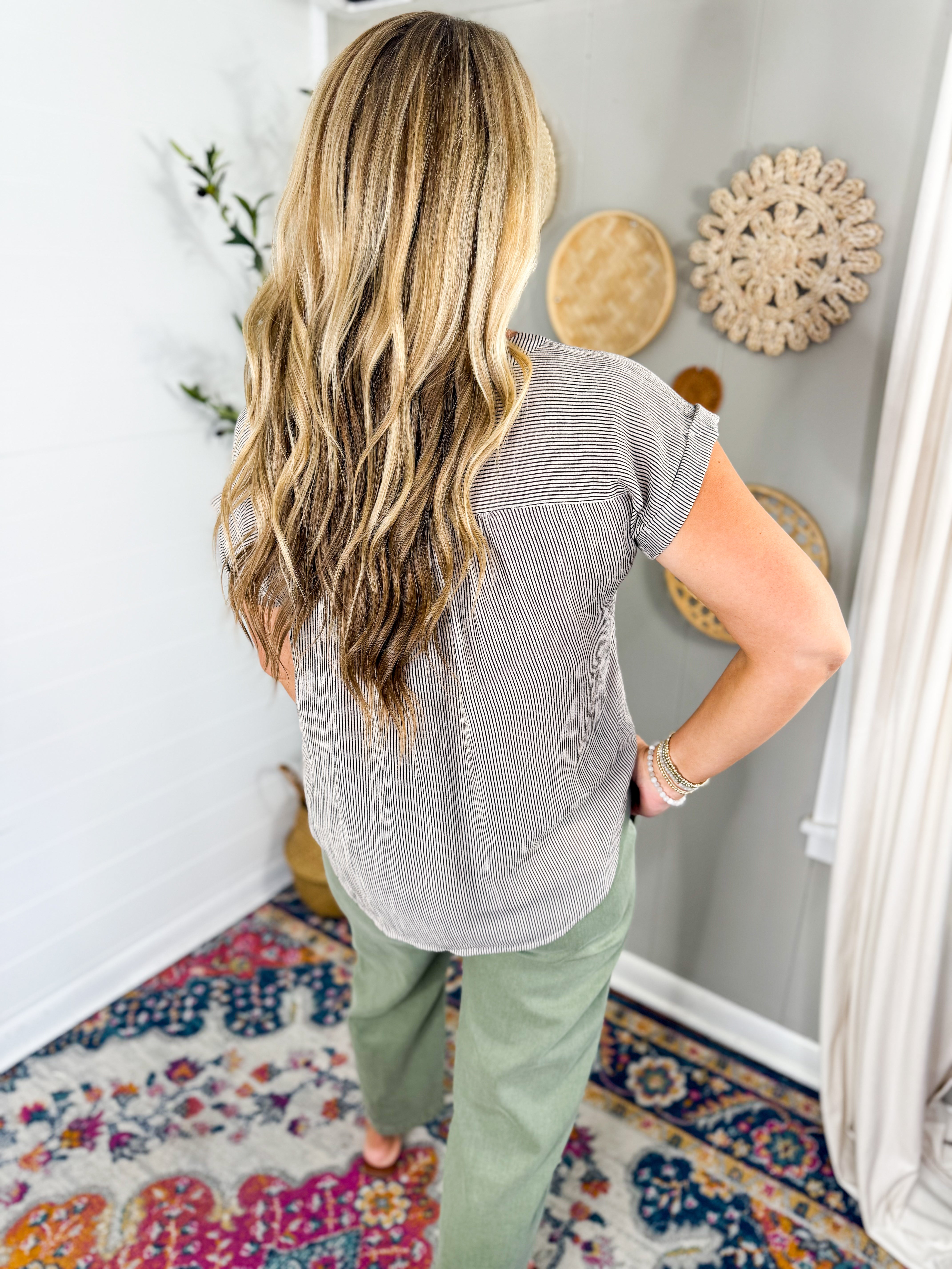 Pinstripe Short Sleeve Button Down Shirt