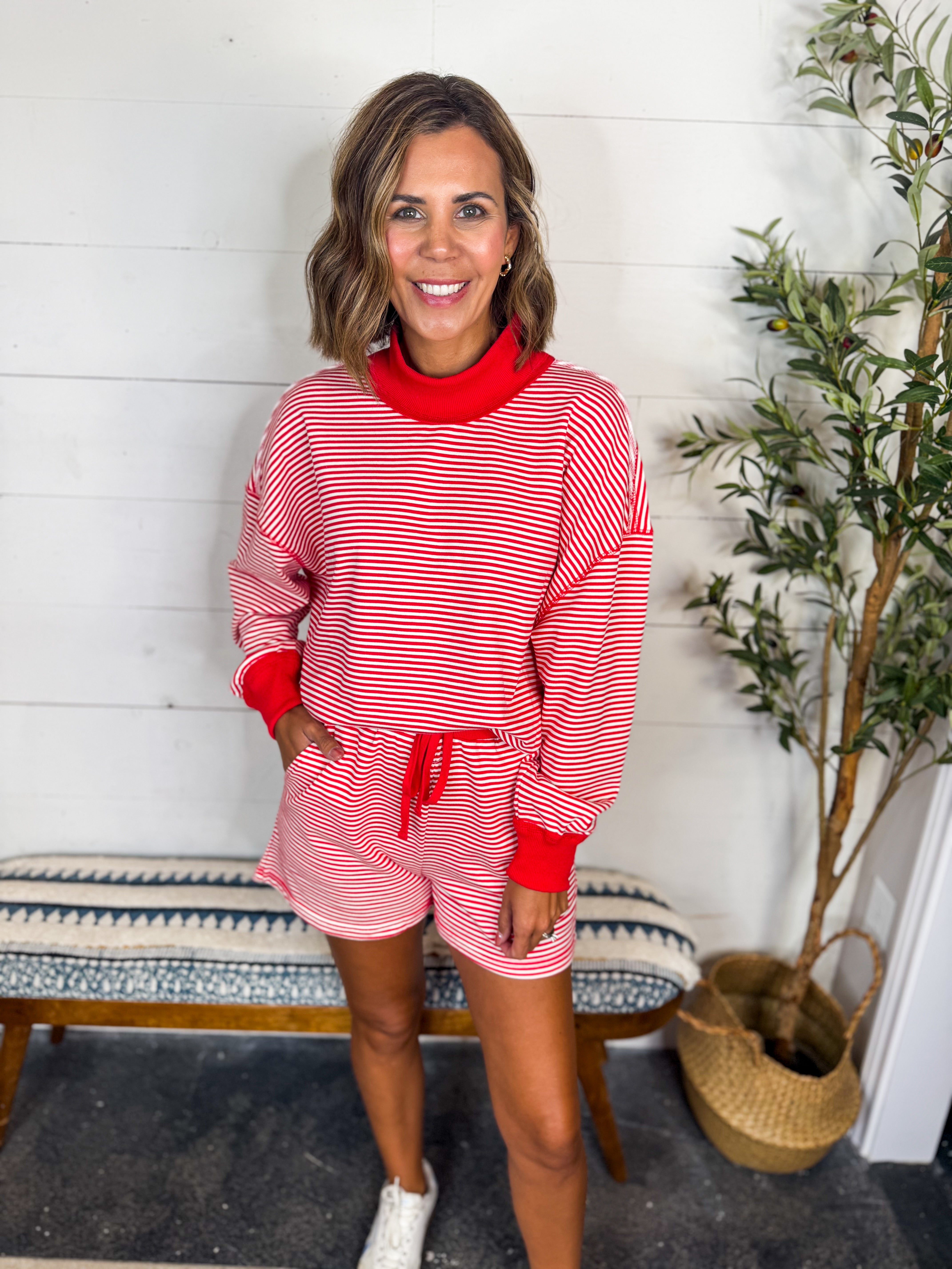 Red & White Stripe Terry Short Set