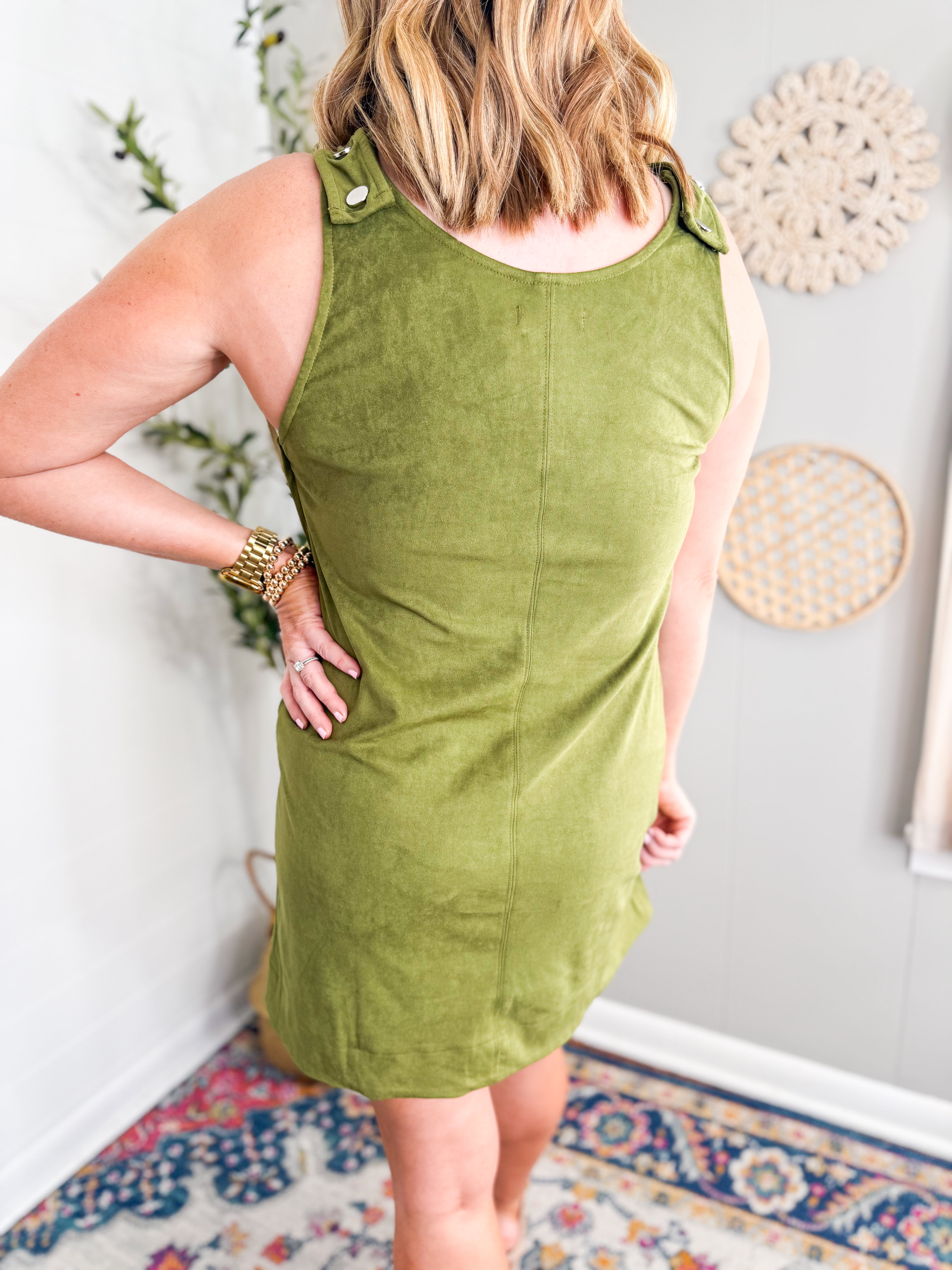 Green Suede Overall Mini Dress