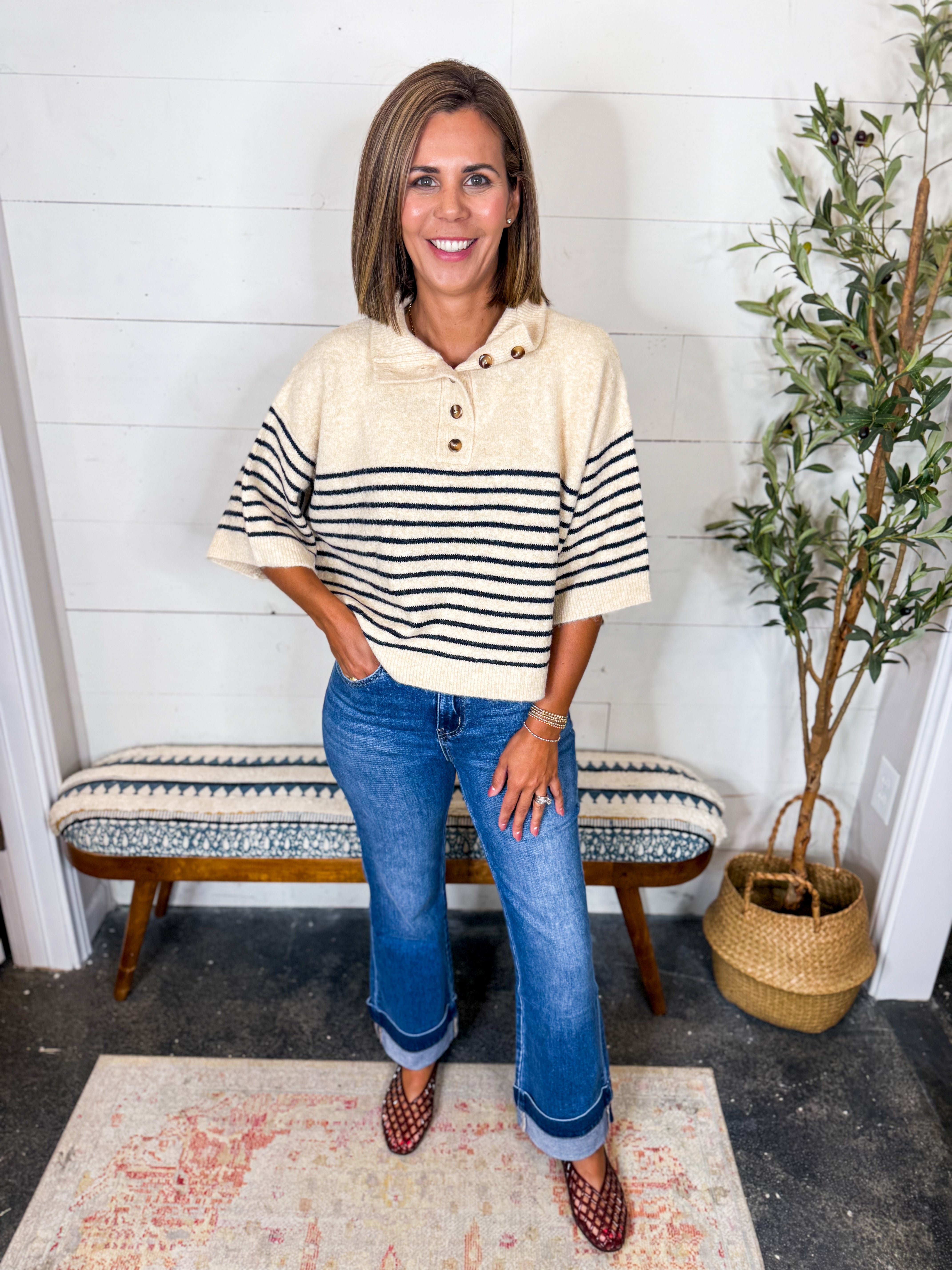 Stripe Short Sleeve Knit Top
