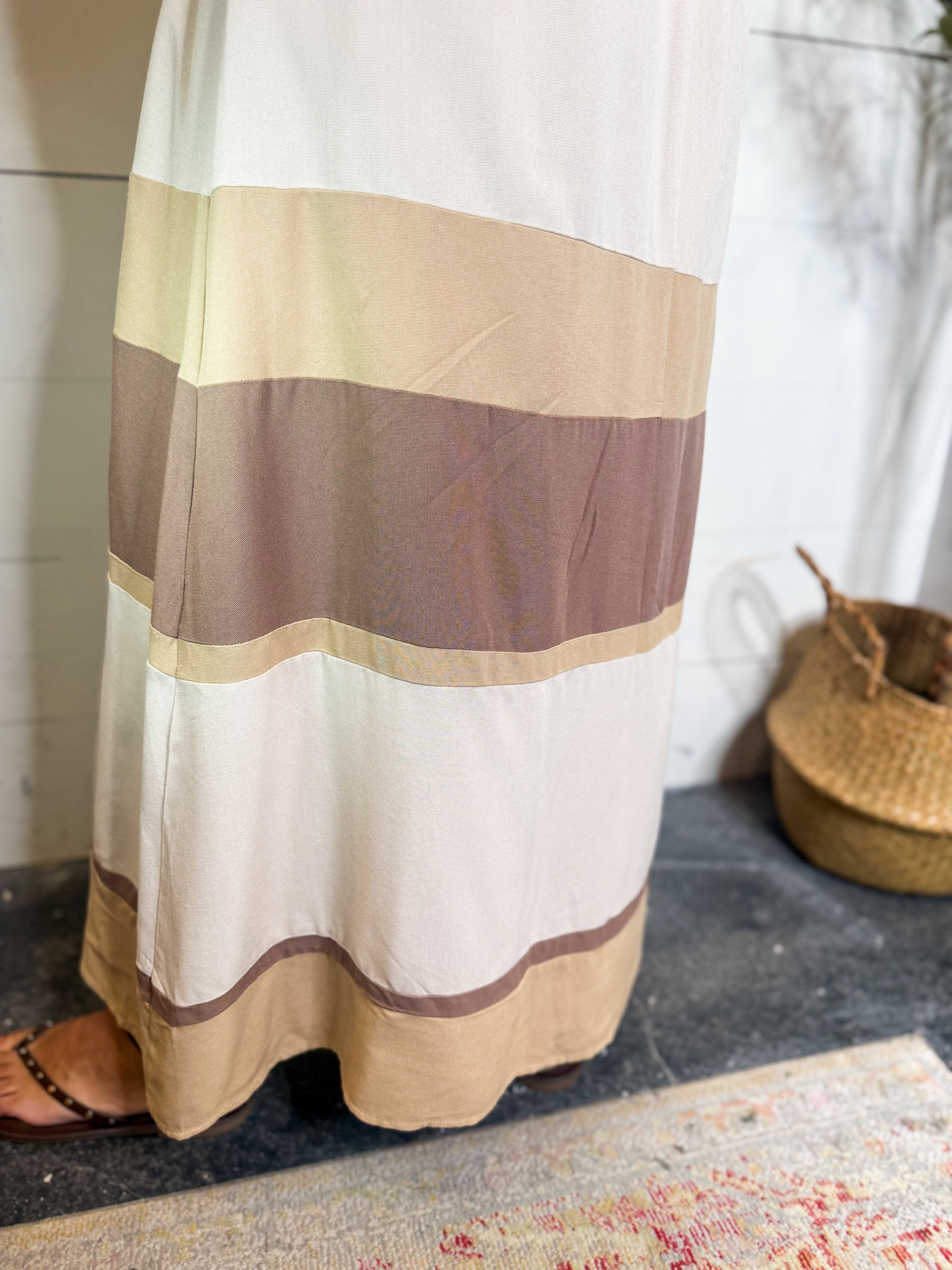 Tan Color Blocked Maxi Dress