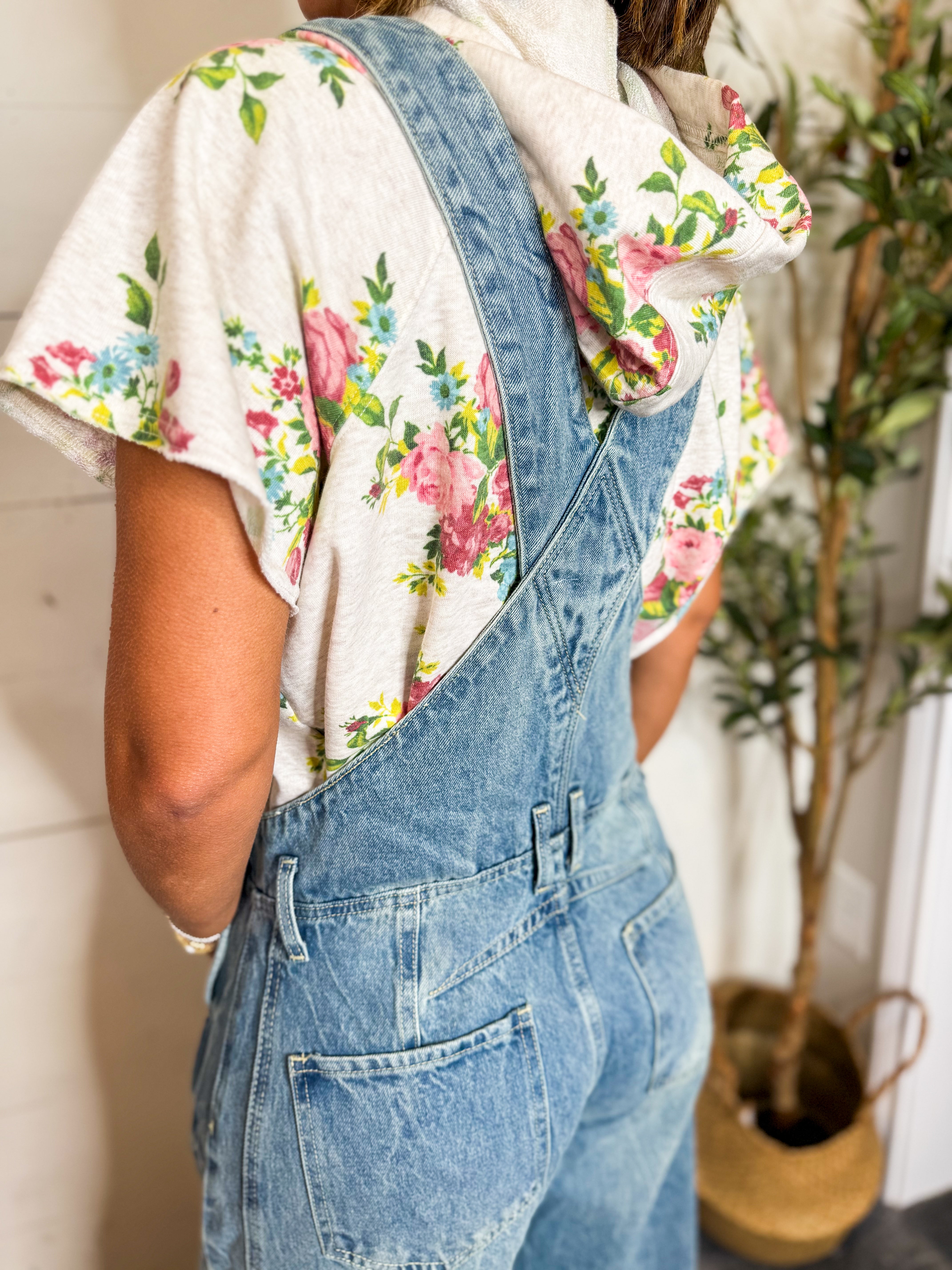 Mineral Washed Barrel Leg Denim Overalls