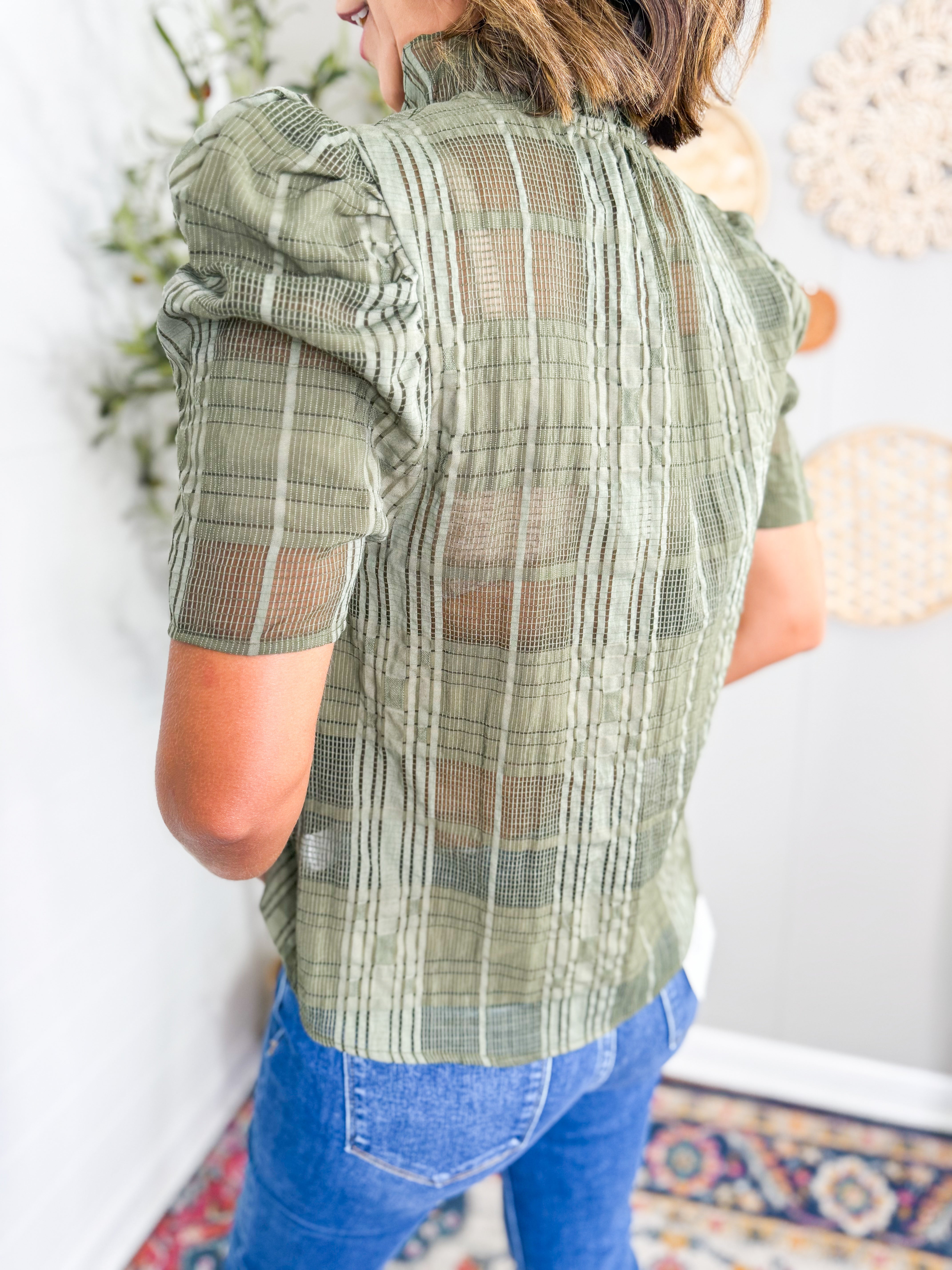 THML Short Sleeve Gingham Top