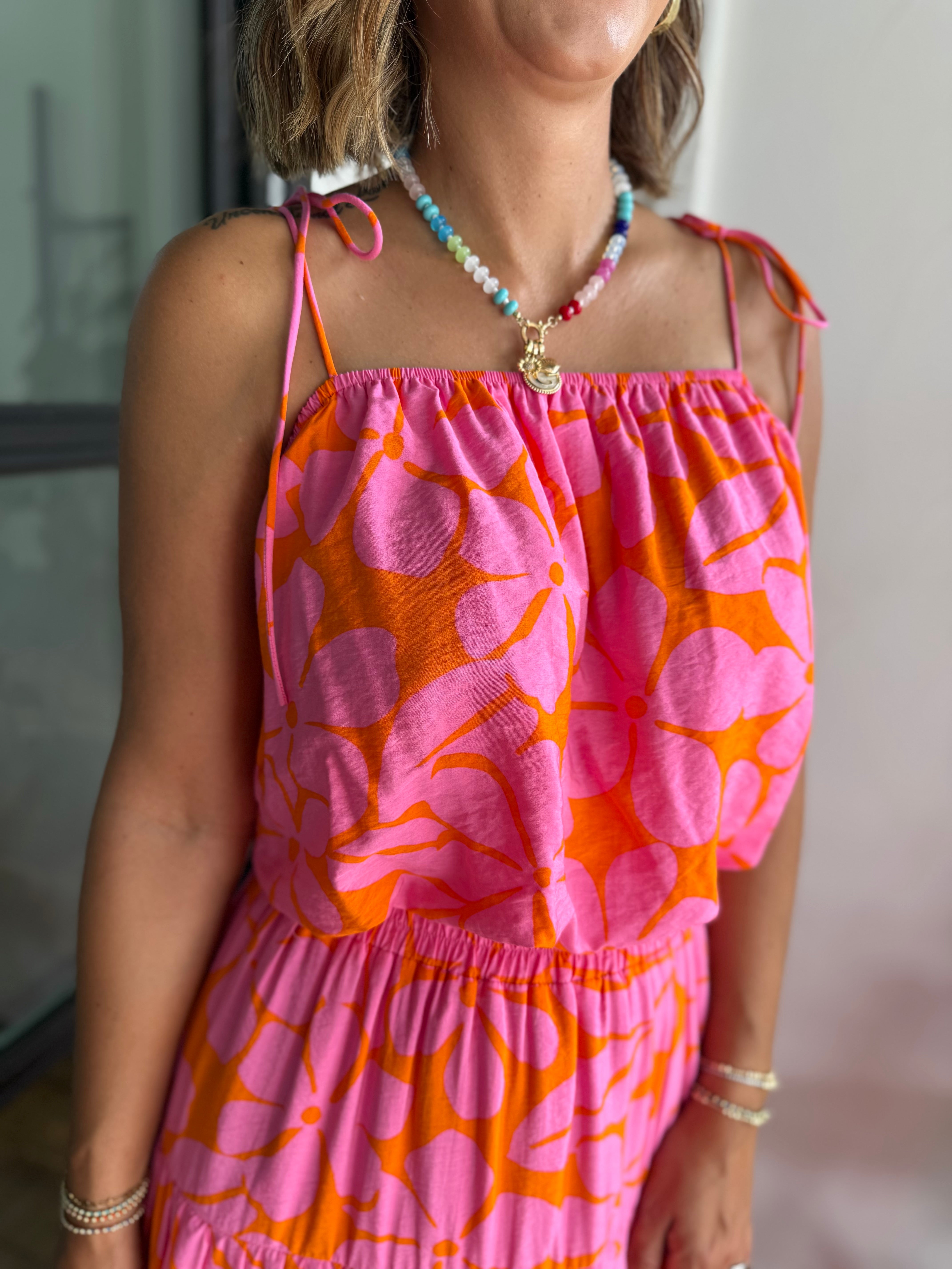 Floral Print Sleeveless Bubble Cropped Top