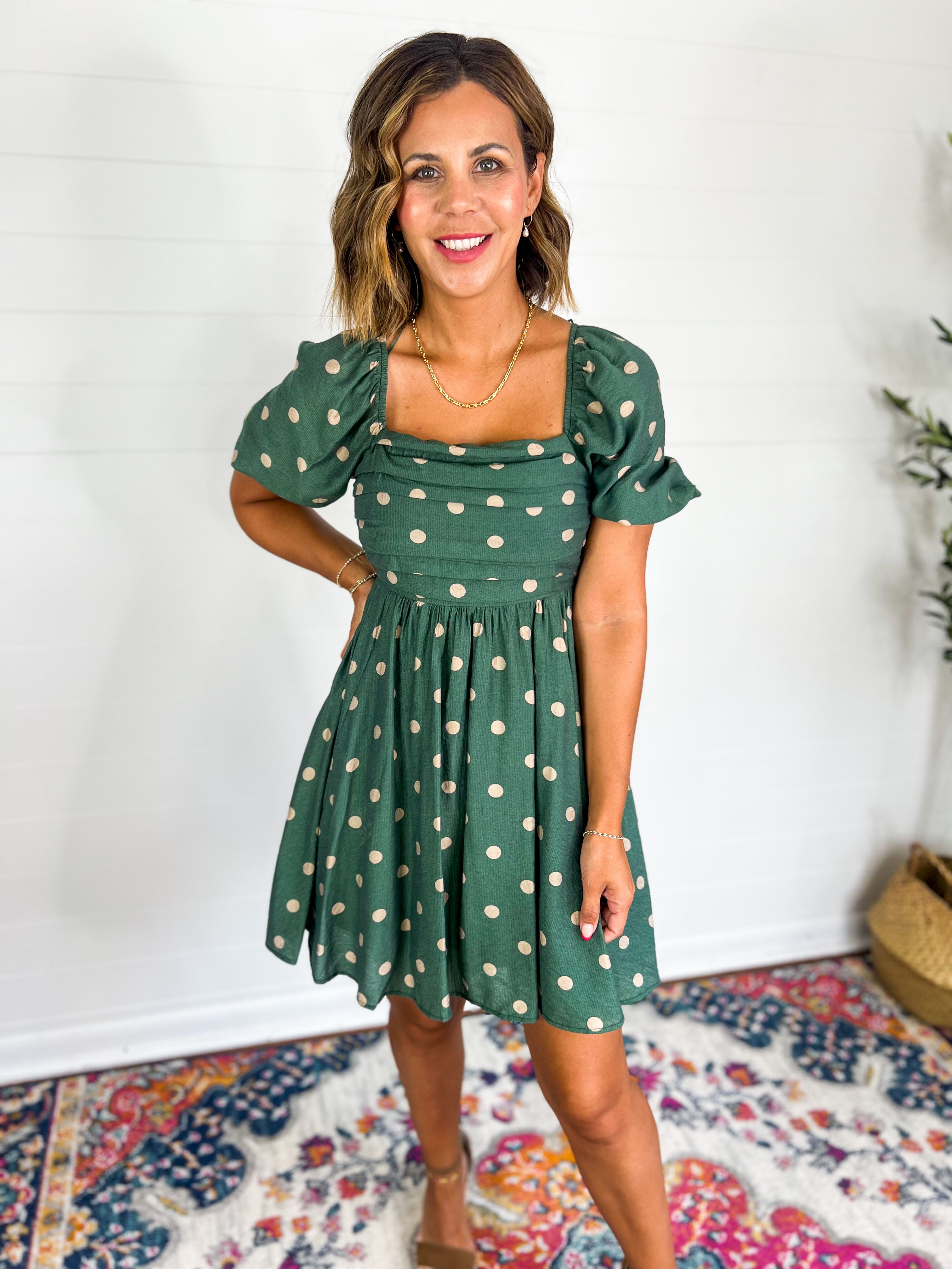 Polka Dot Balloon Sleeve Mini Dress