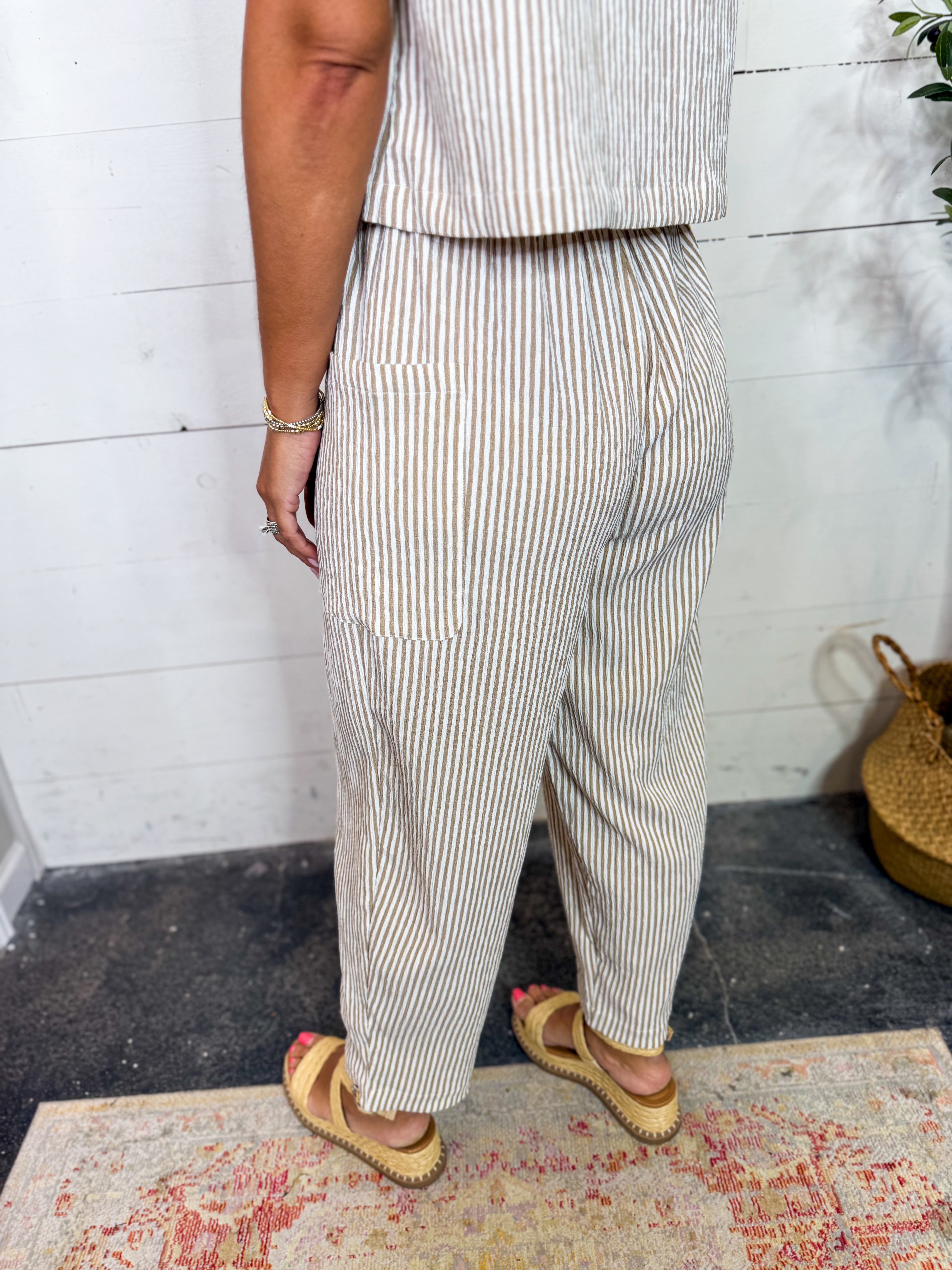 Mocha Stripe Elastic Waist Lounge Pants