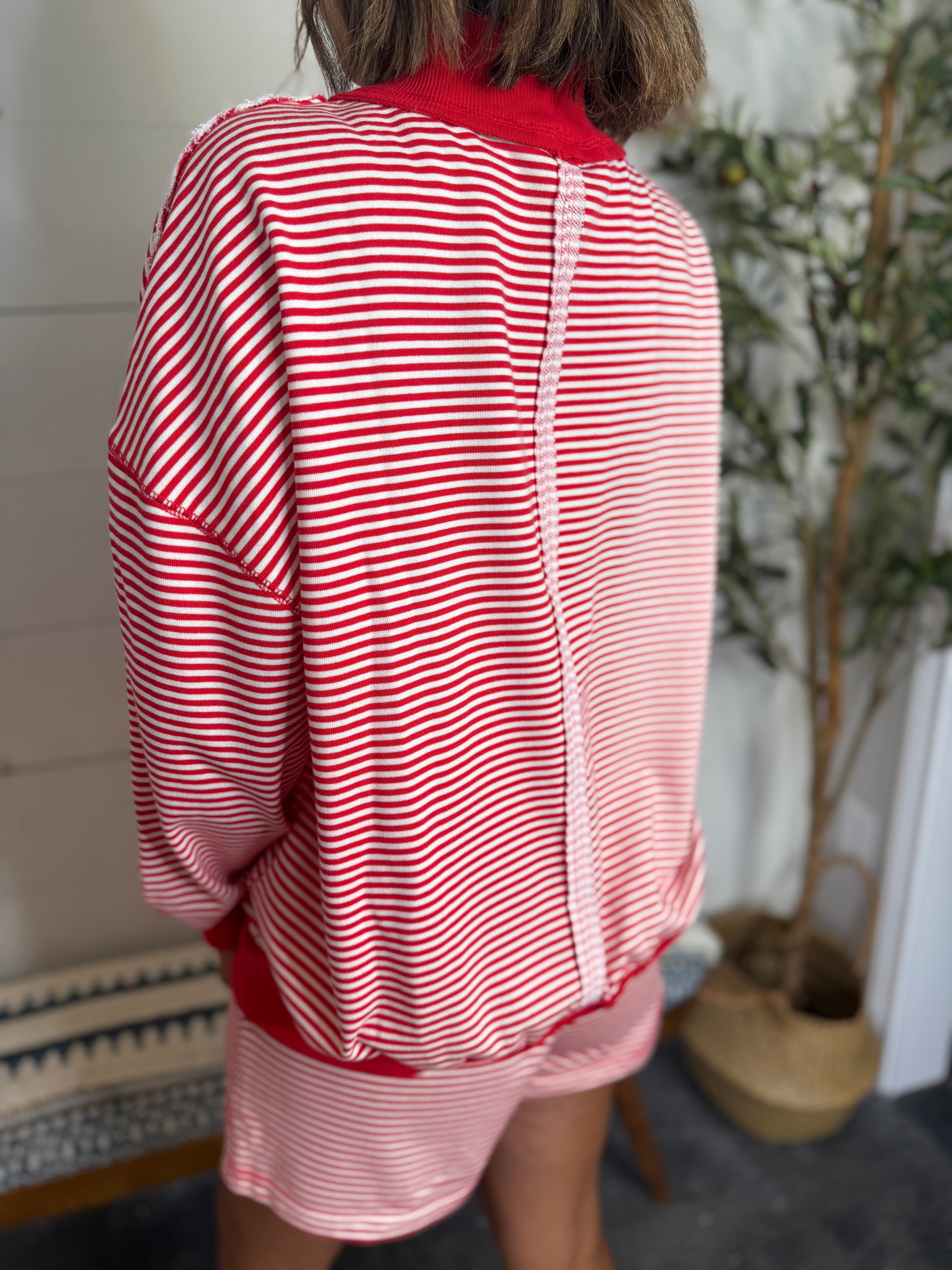 Red & White Stripe Terry Short Set