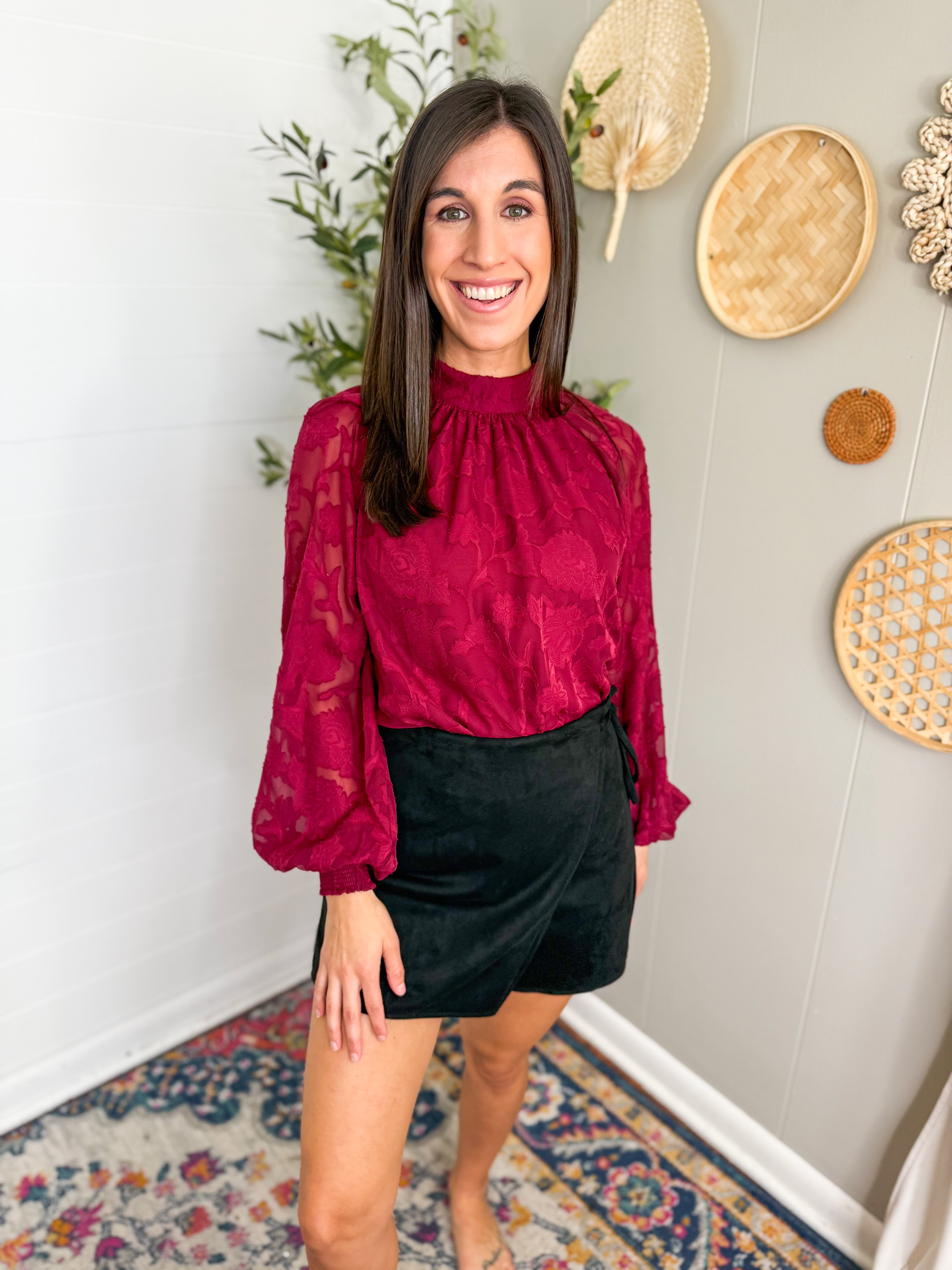 Burgundy textured woven top