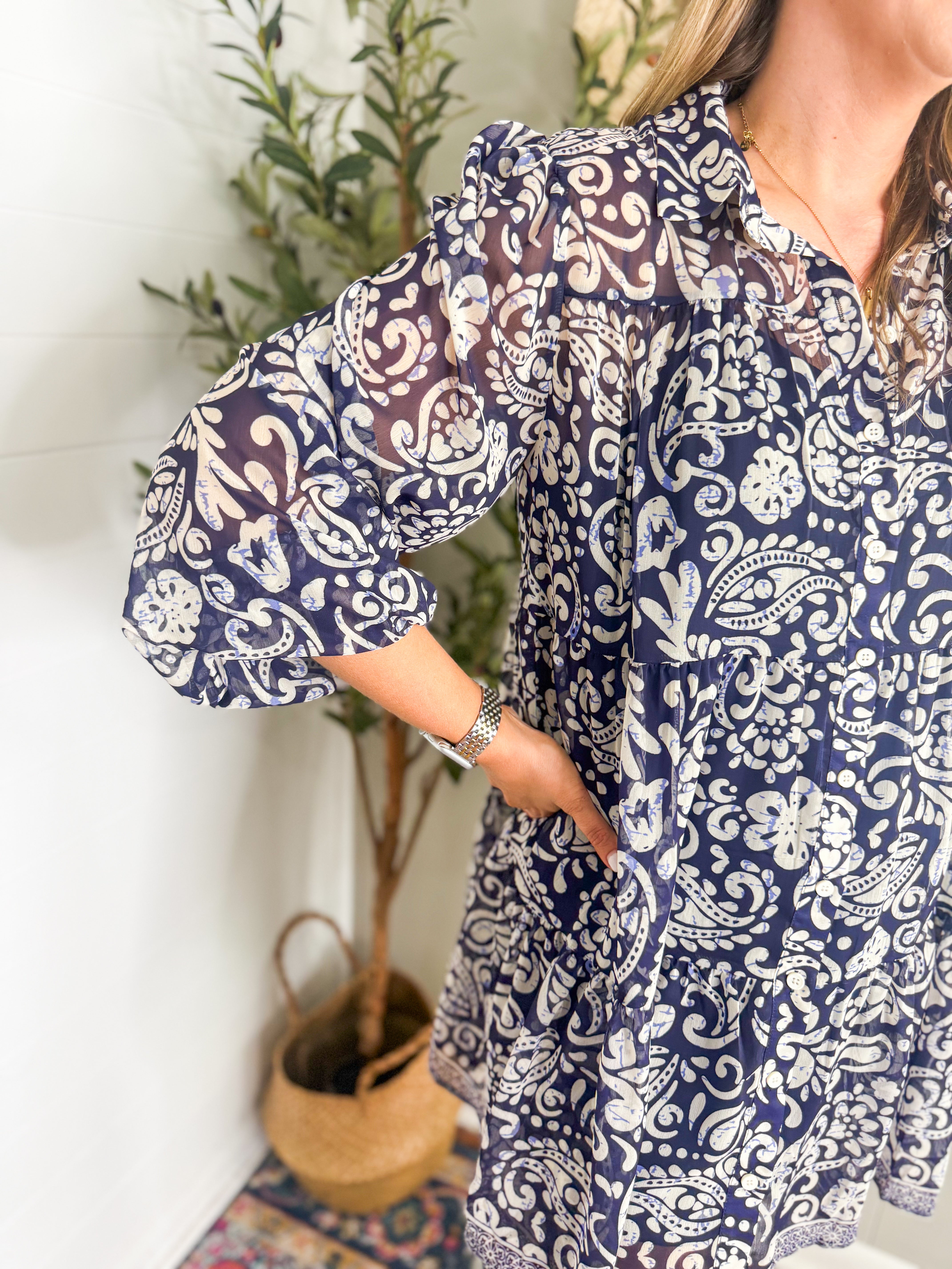 Blue printed mini dress