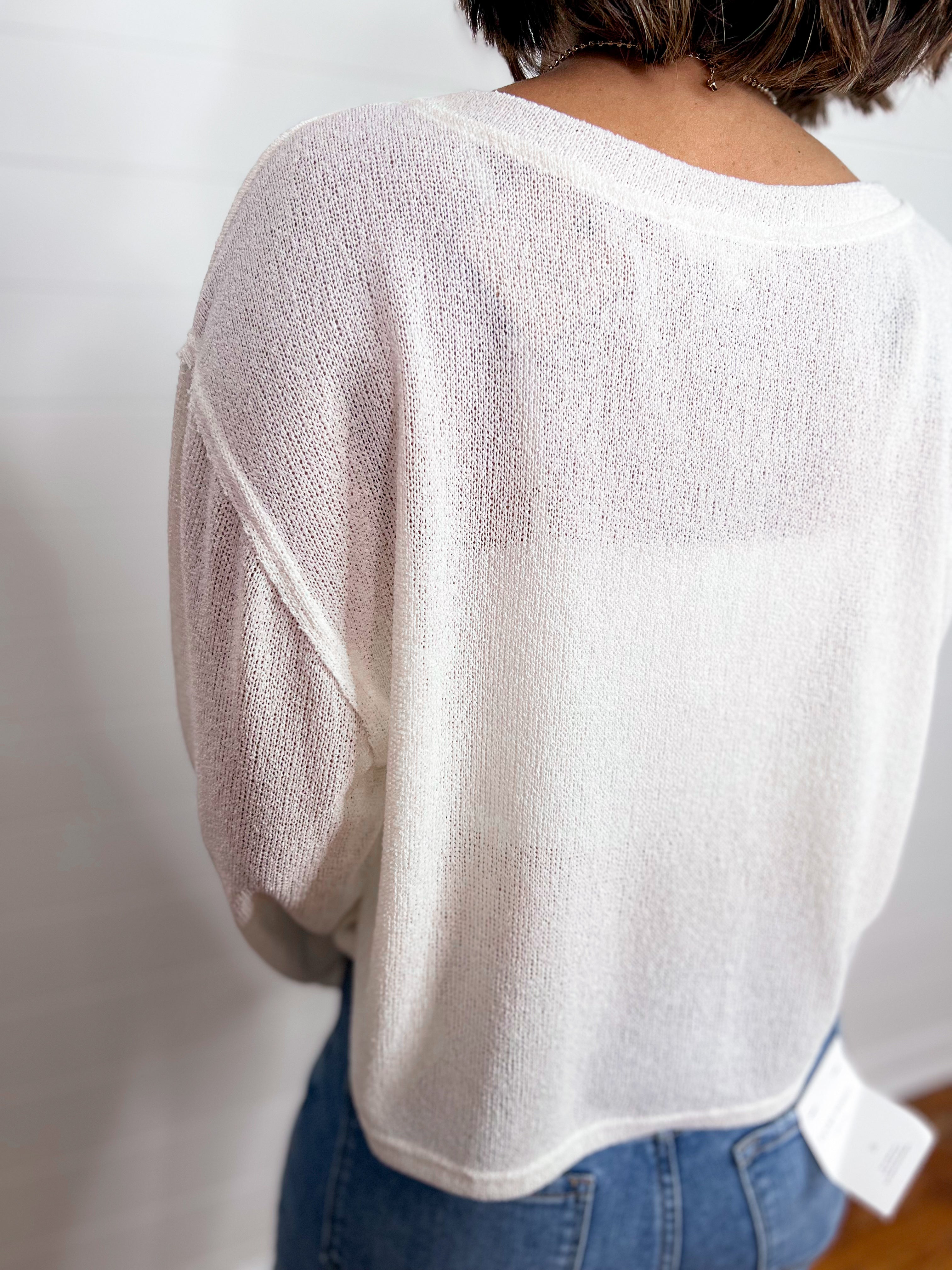 Solid Relaxed Fit Raw Edge Knit Top