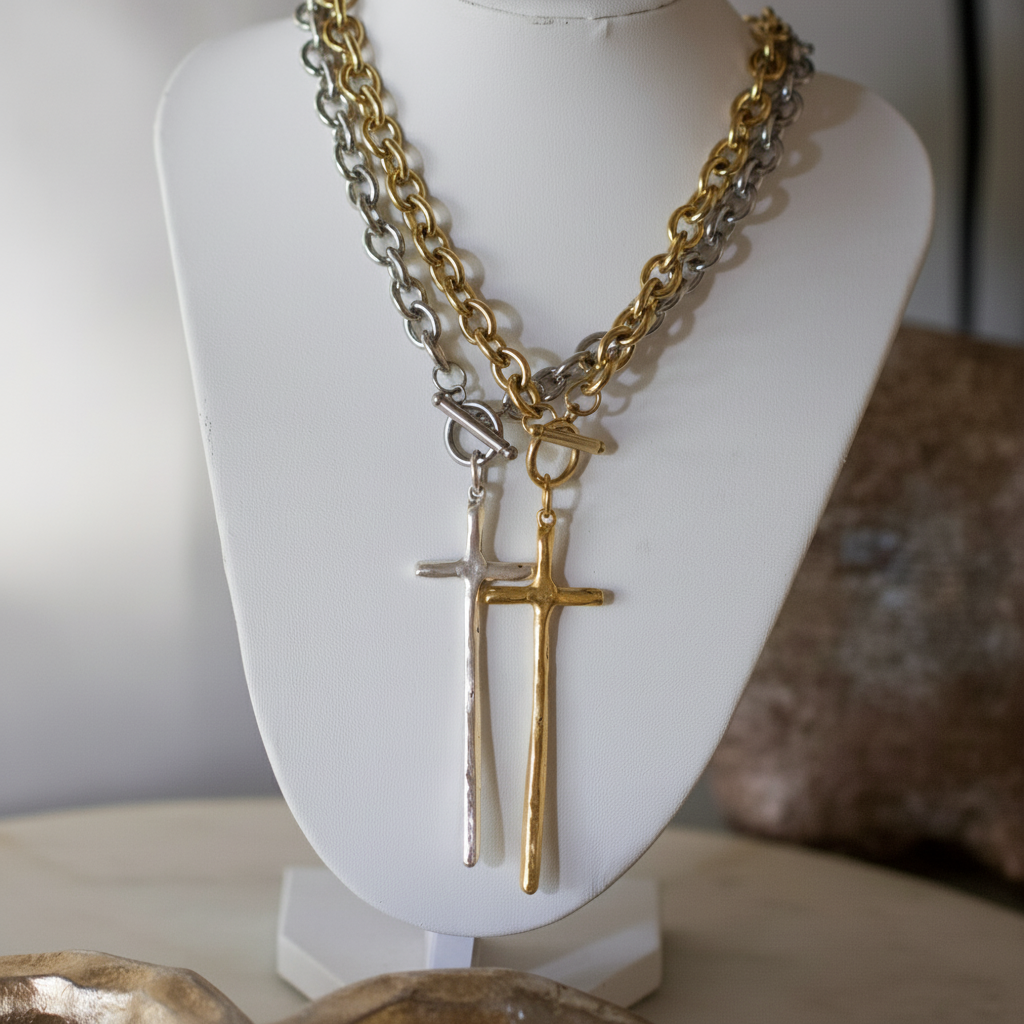 Elongated Cross Toggle Necklace