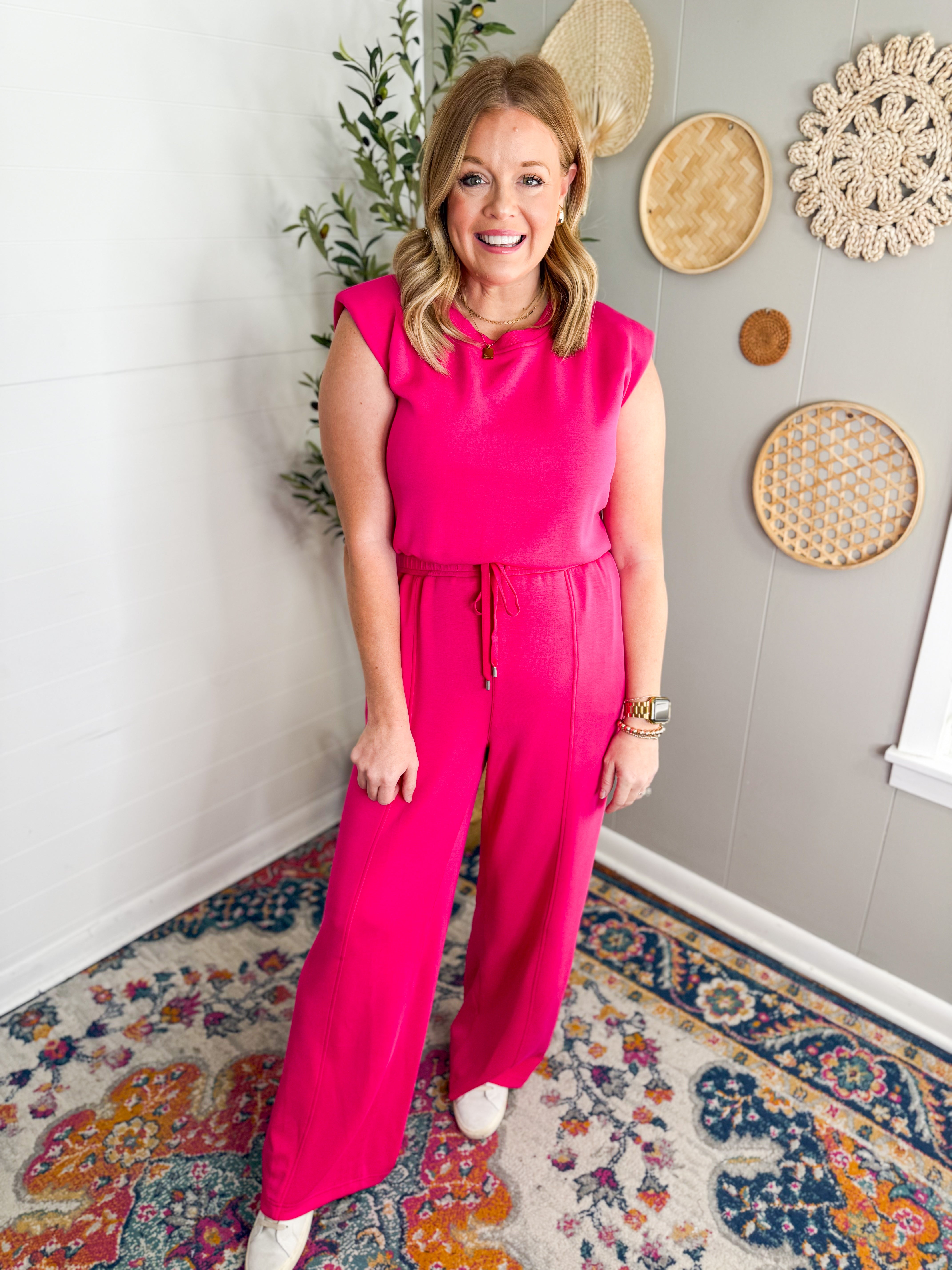 Knit Wide Leg Jumpsuit - Fuchsia