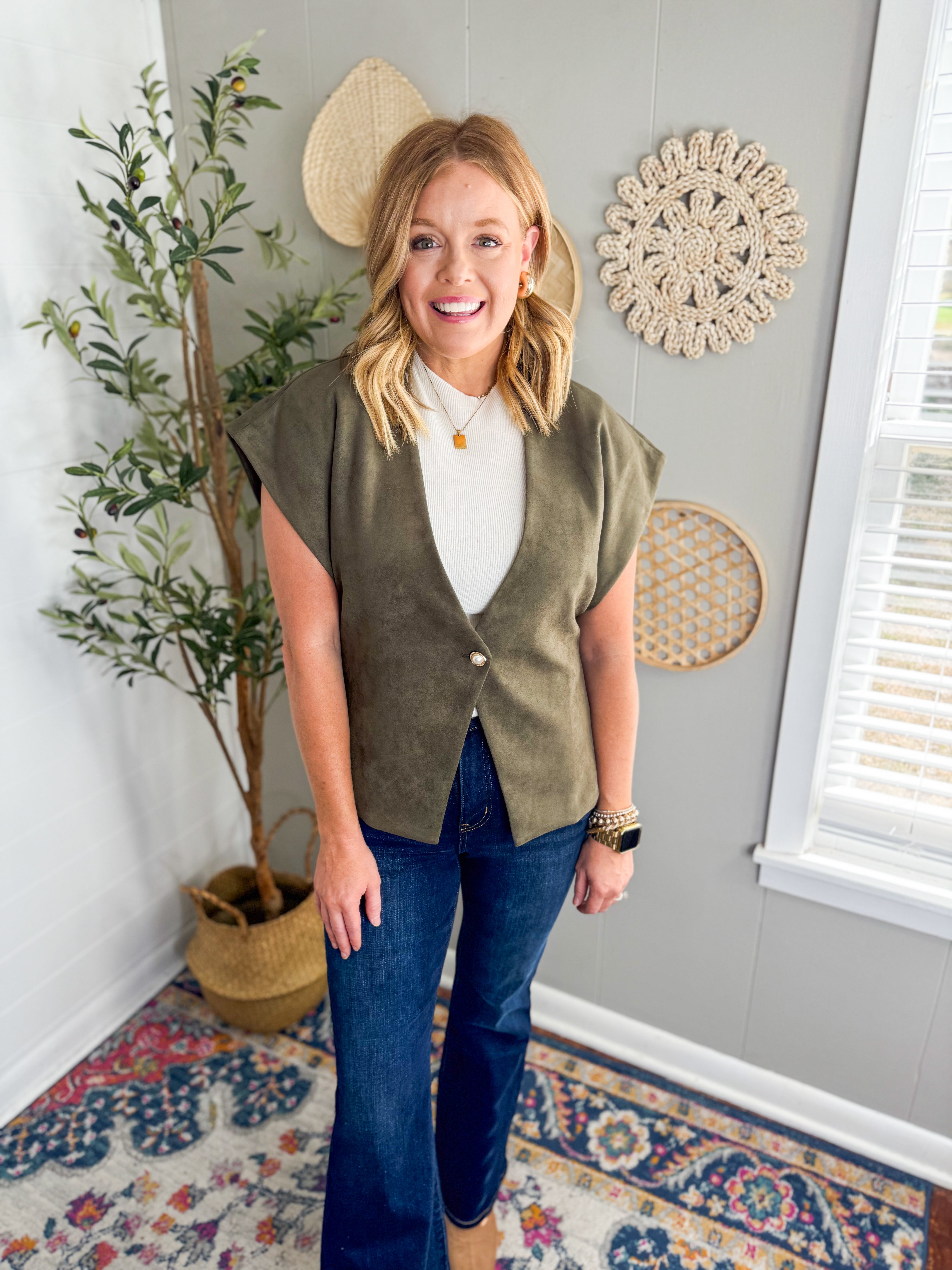 One Button Suede Vest