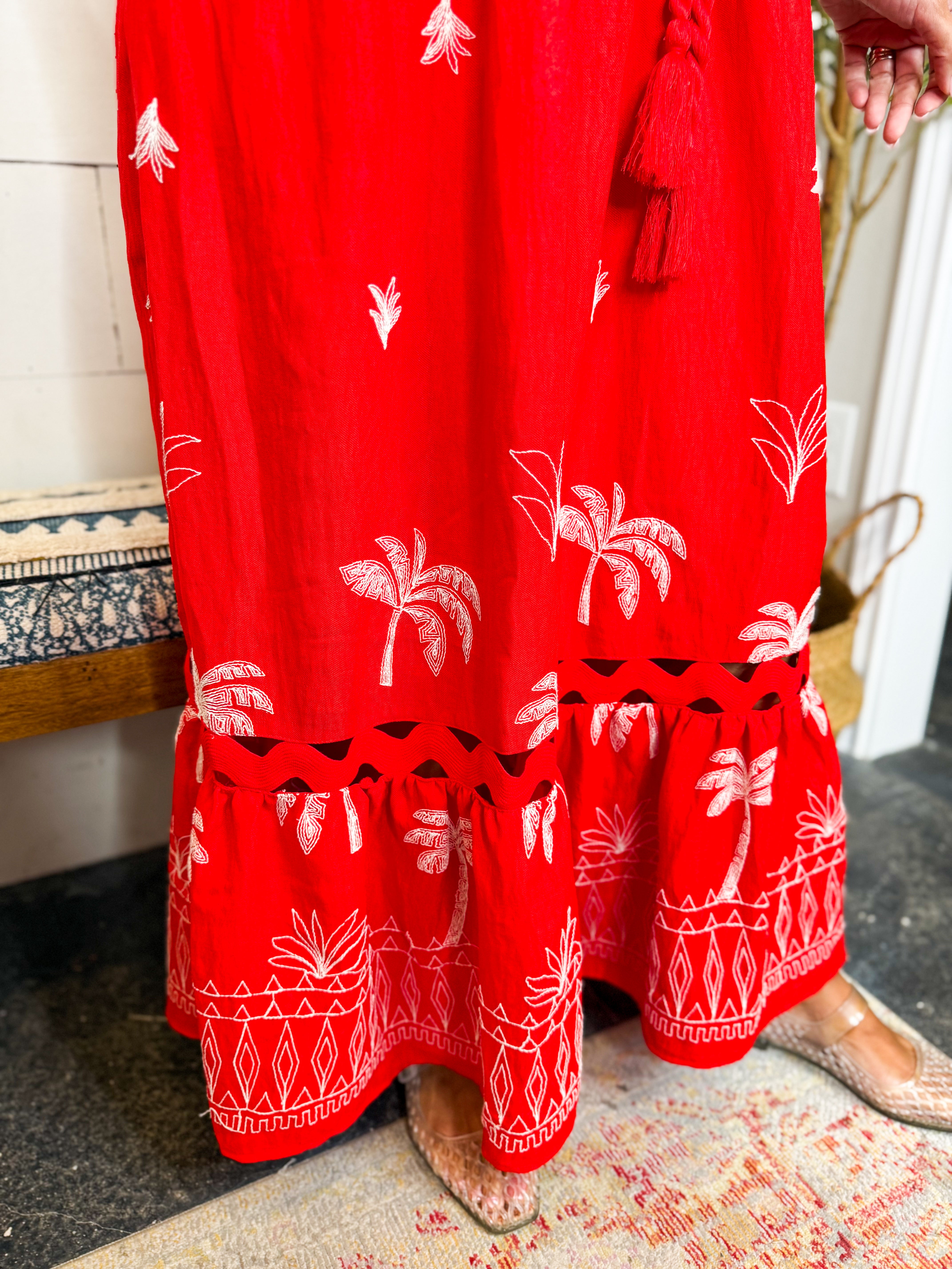 Red Embroidery Maxi Dress