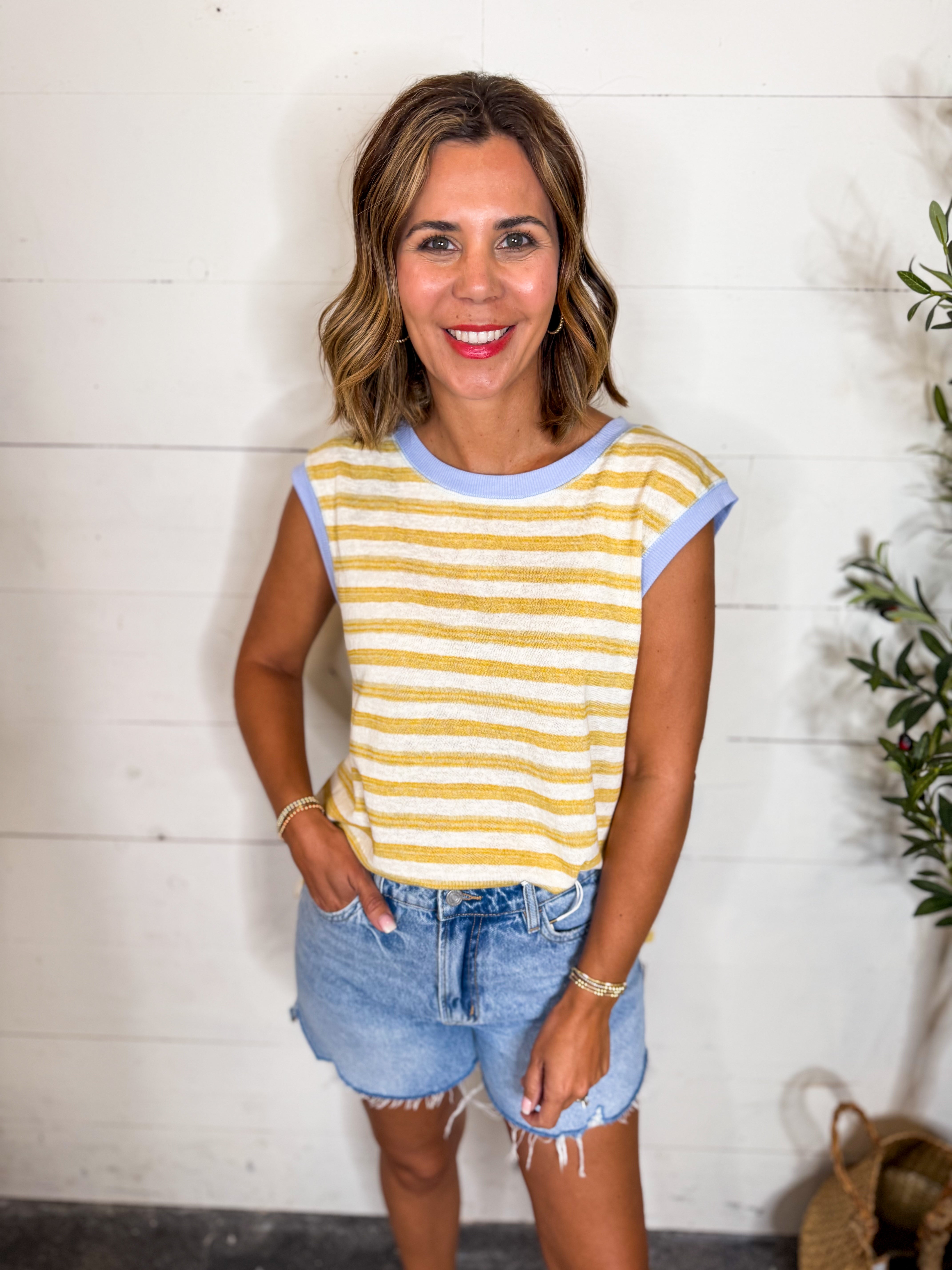 Textured Two-Toned Striped Muscle Tank
