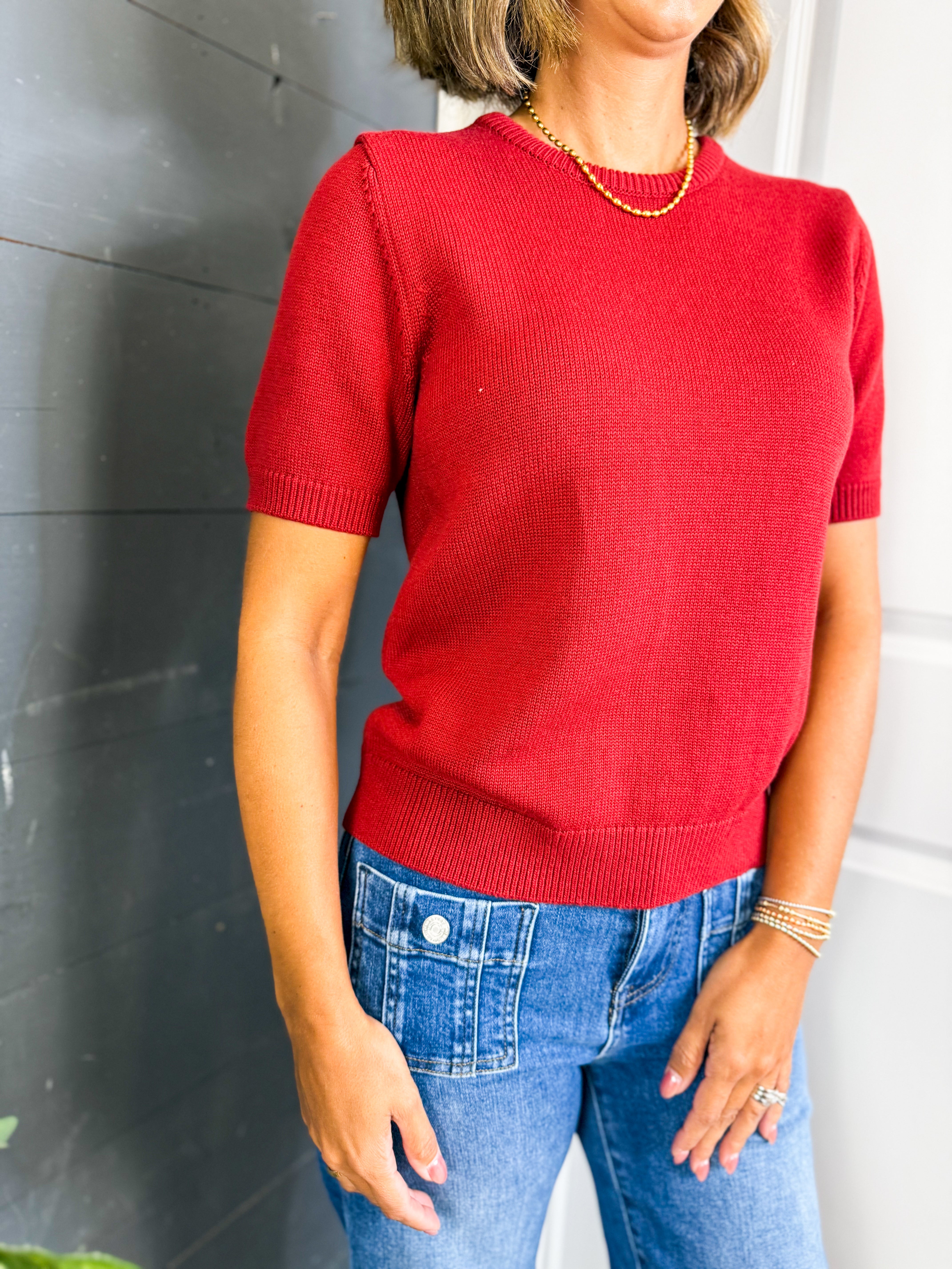Round Neck Crop Sweater Burgundy