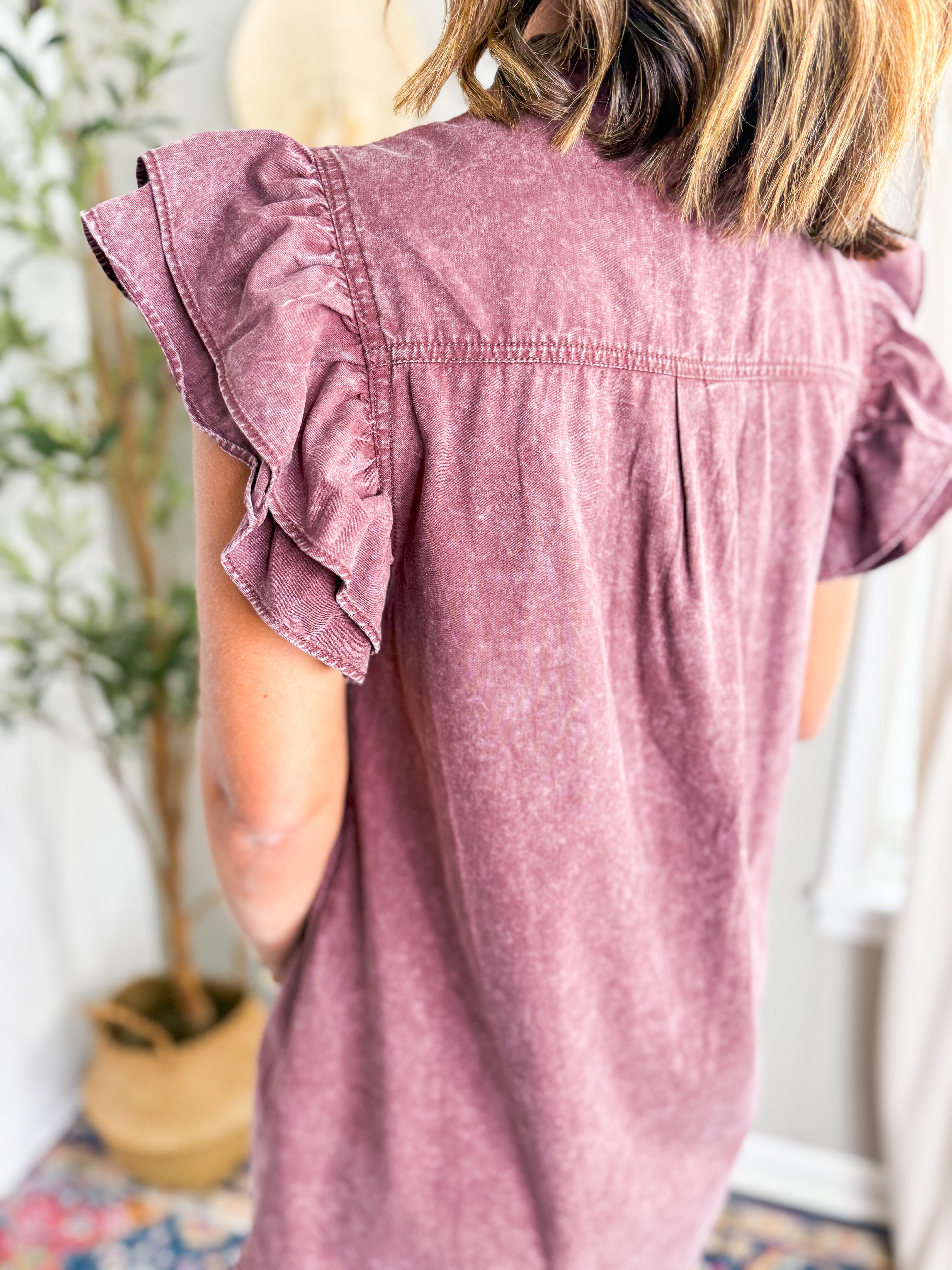 Washed Button Dress Wine