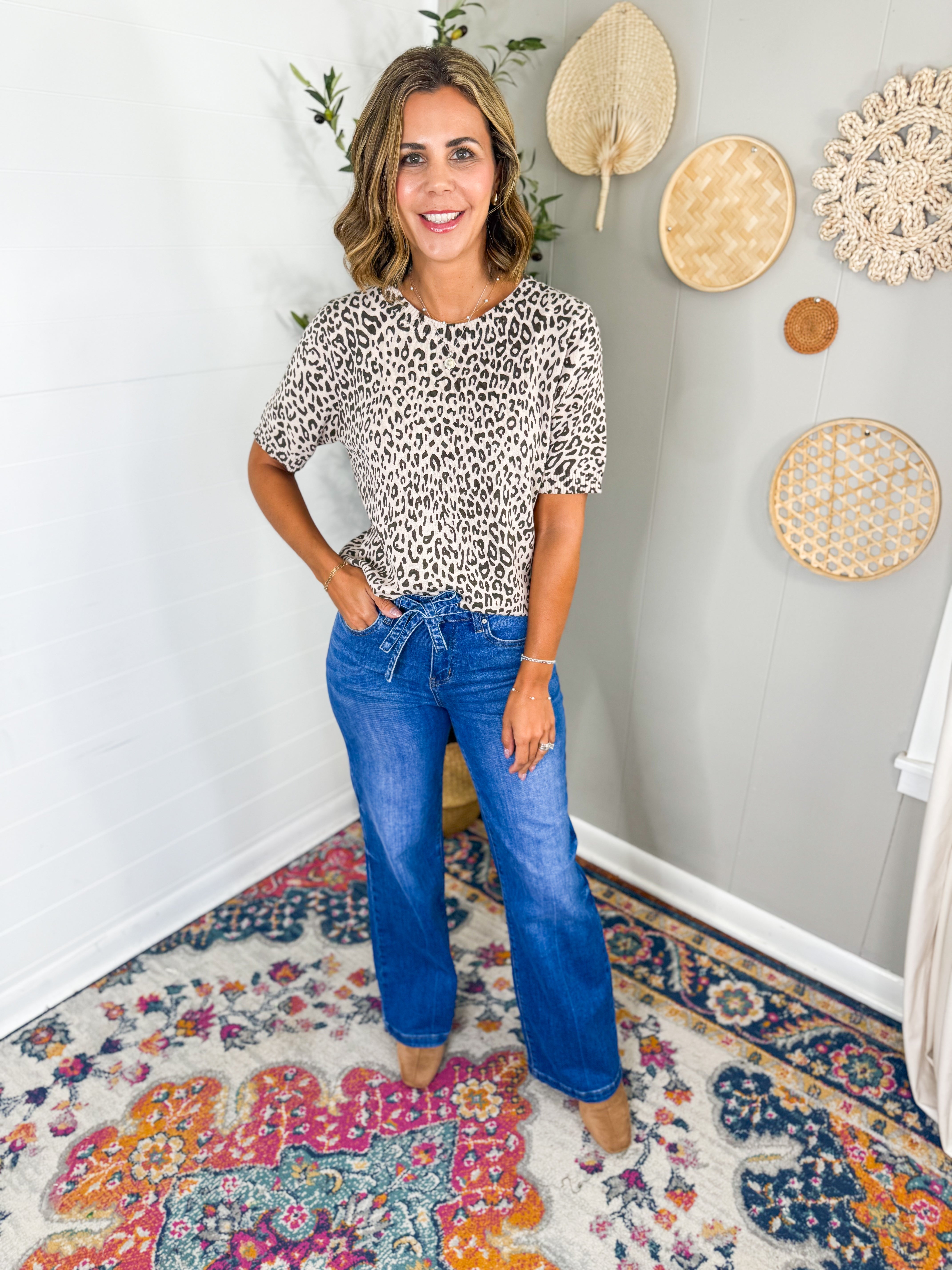 Animal Print Short Sleeve Sweater