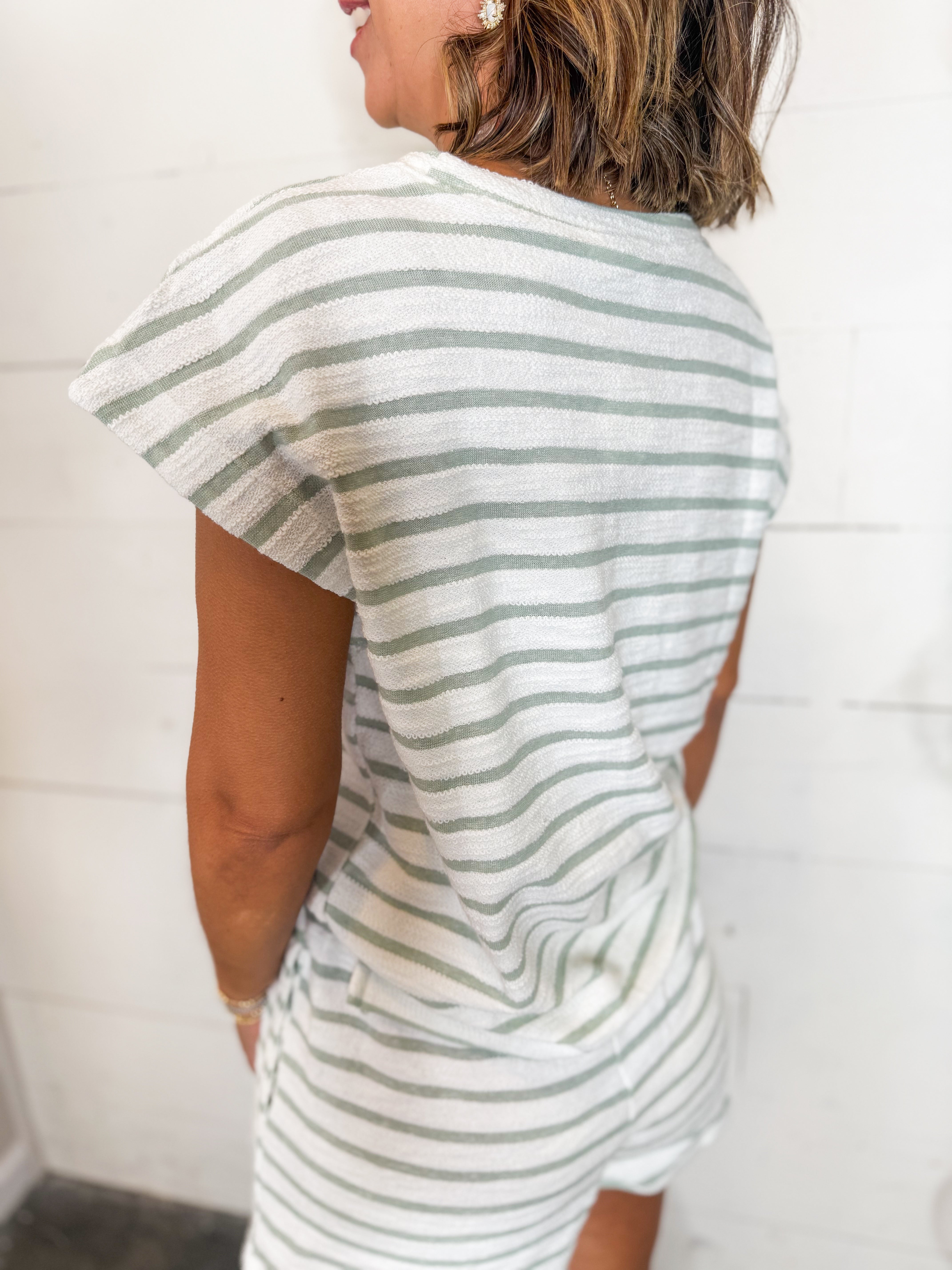 Sage Green Striped Knit Top