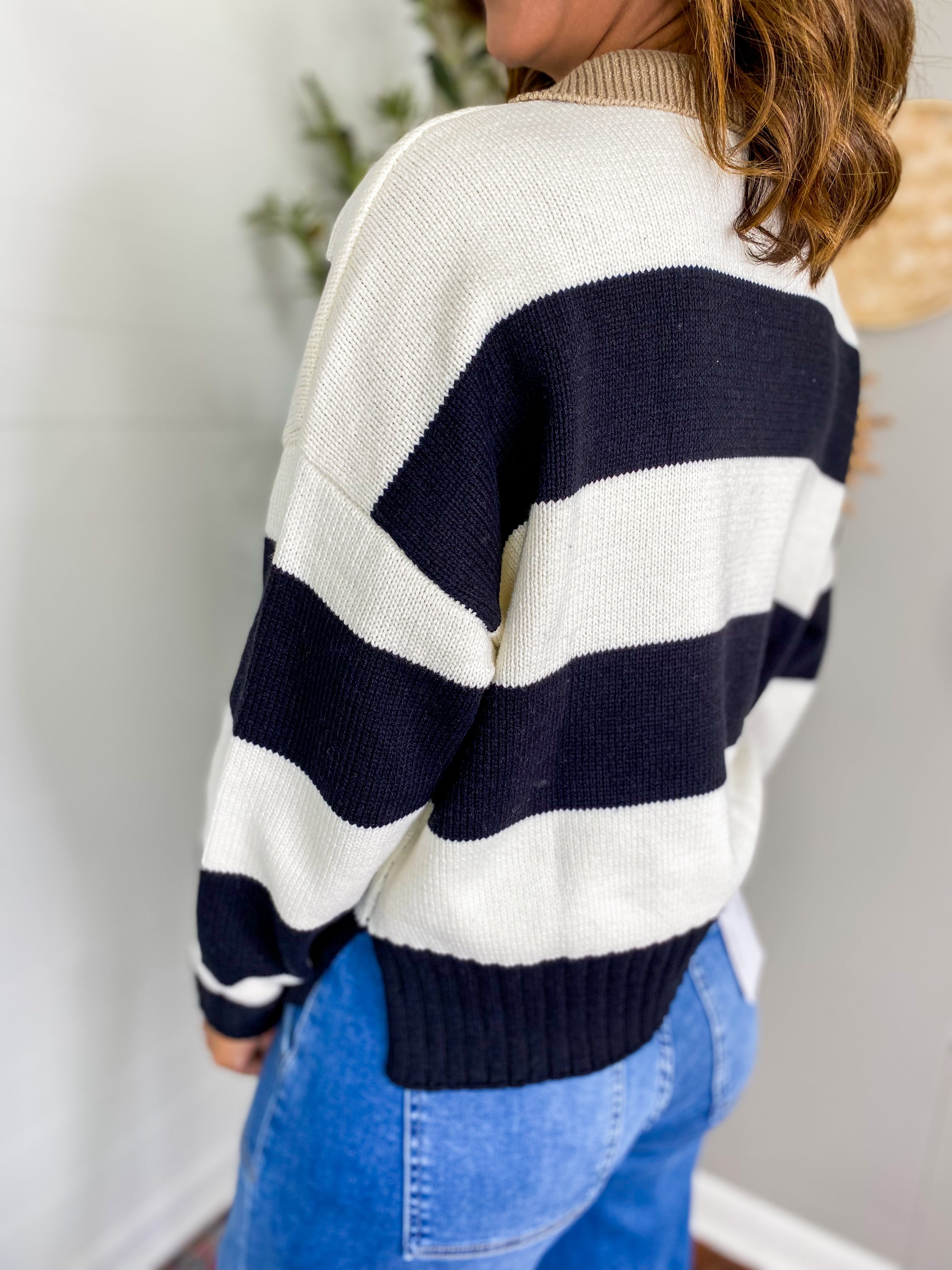 Collared Striped Long Sleeve Sweater