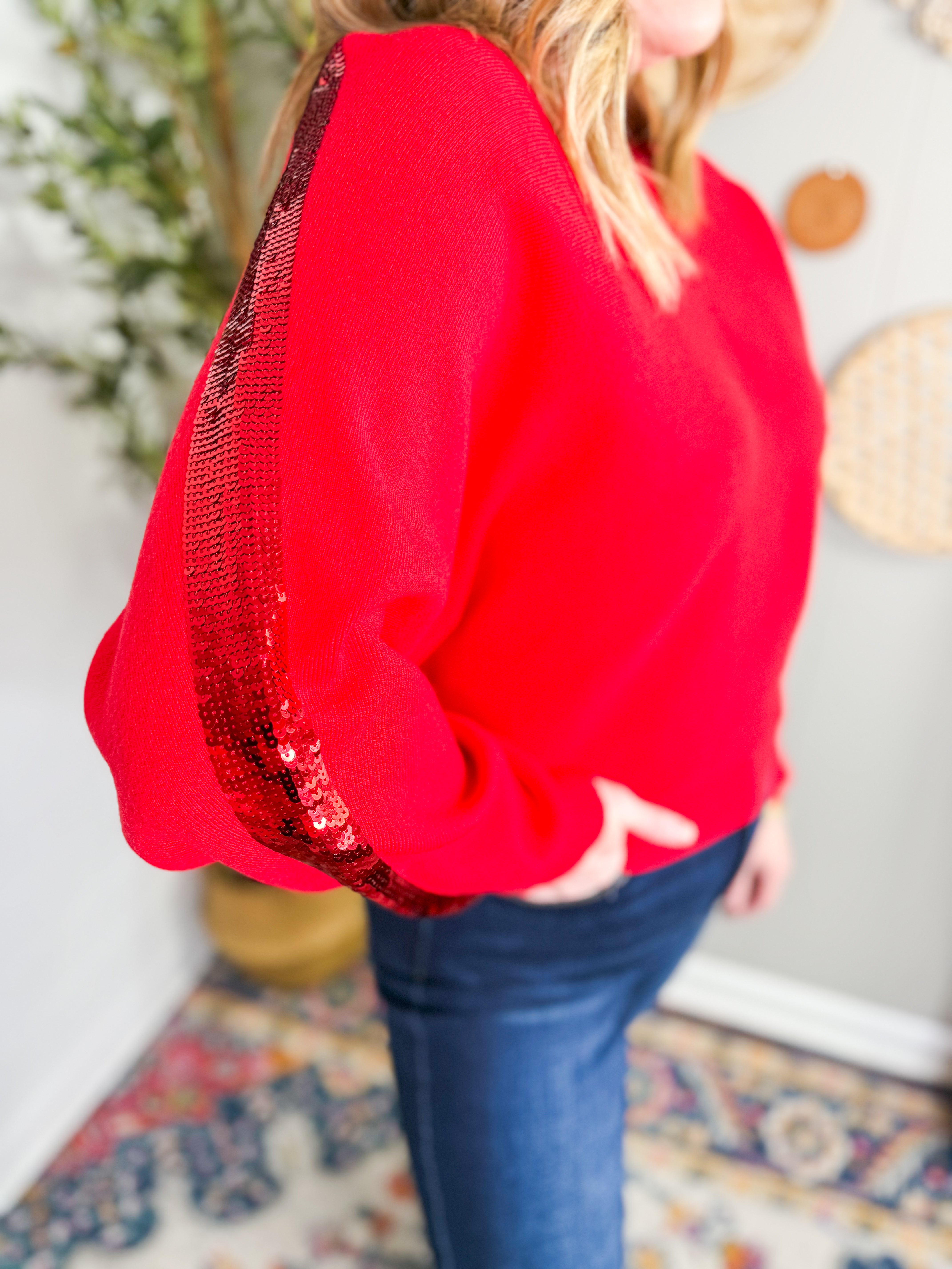 Sequin Detail Red Sweater